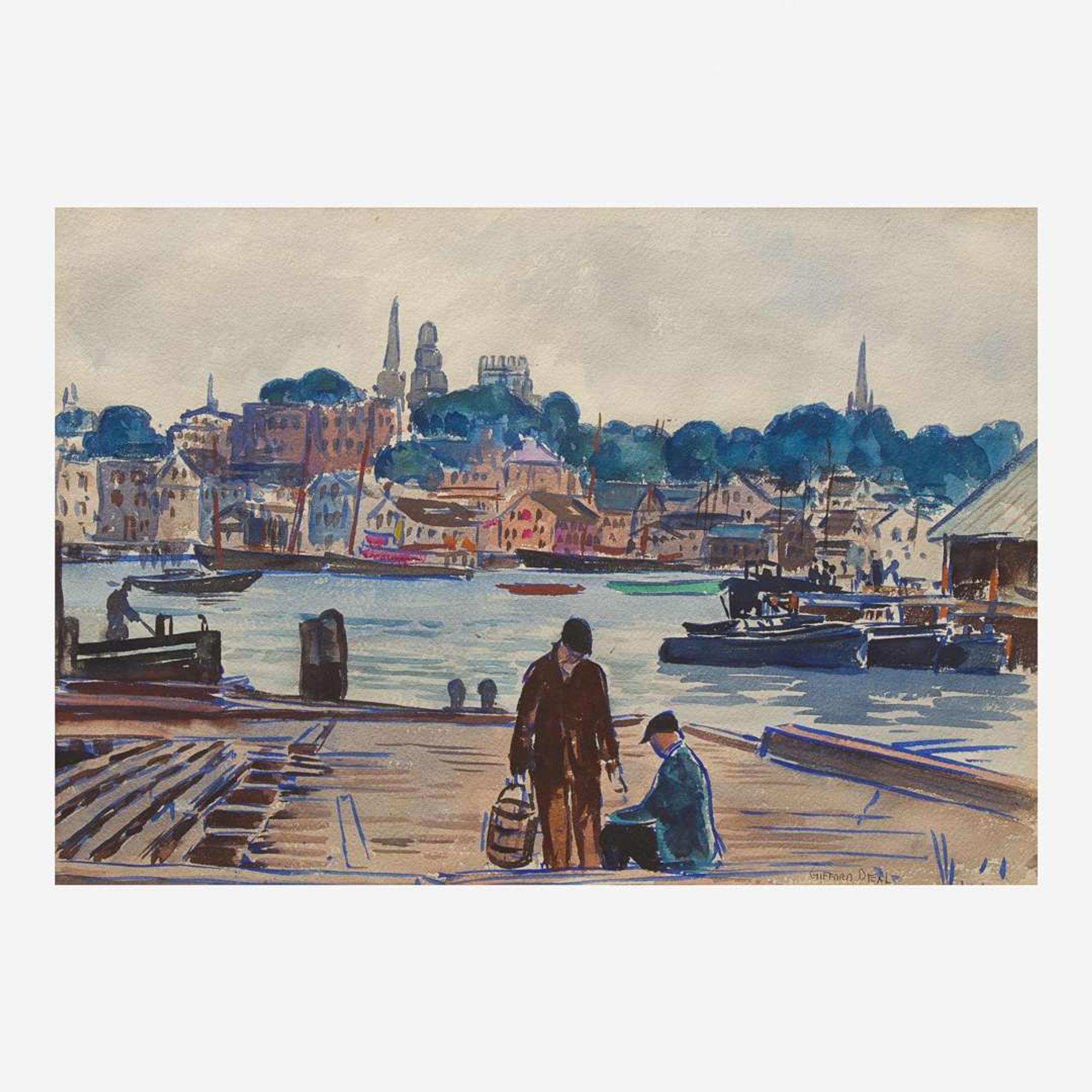 Gifford Beal (American, 1879-1956) Fishermen on the Dock