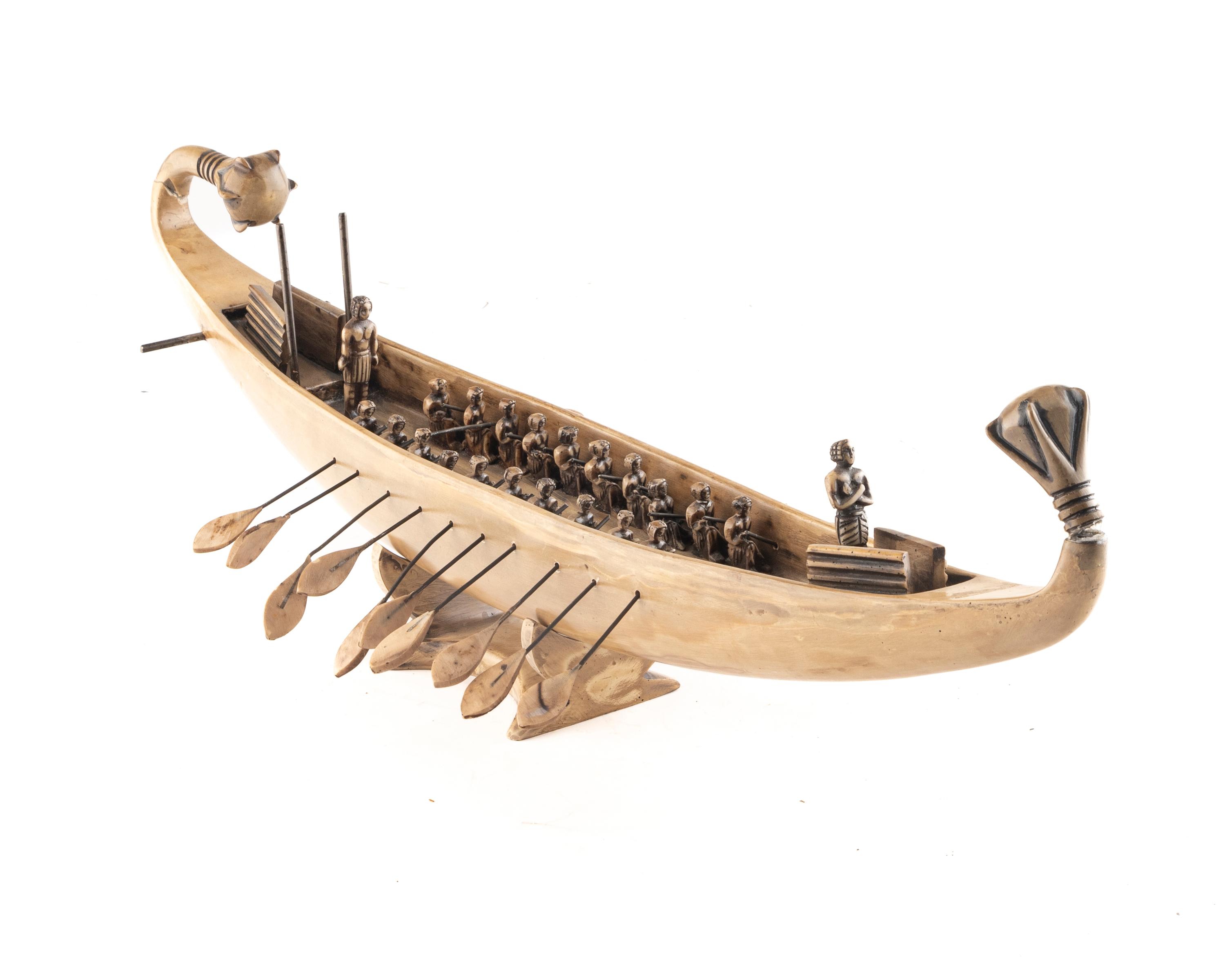 An Egyptian Style Carved Wood Boat Model