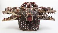 A Large Painted Wood Figural Vessel Width 28 inches.