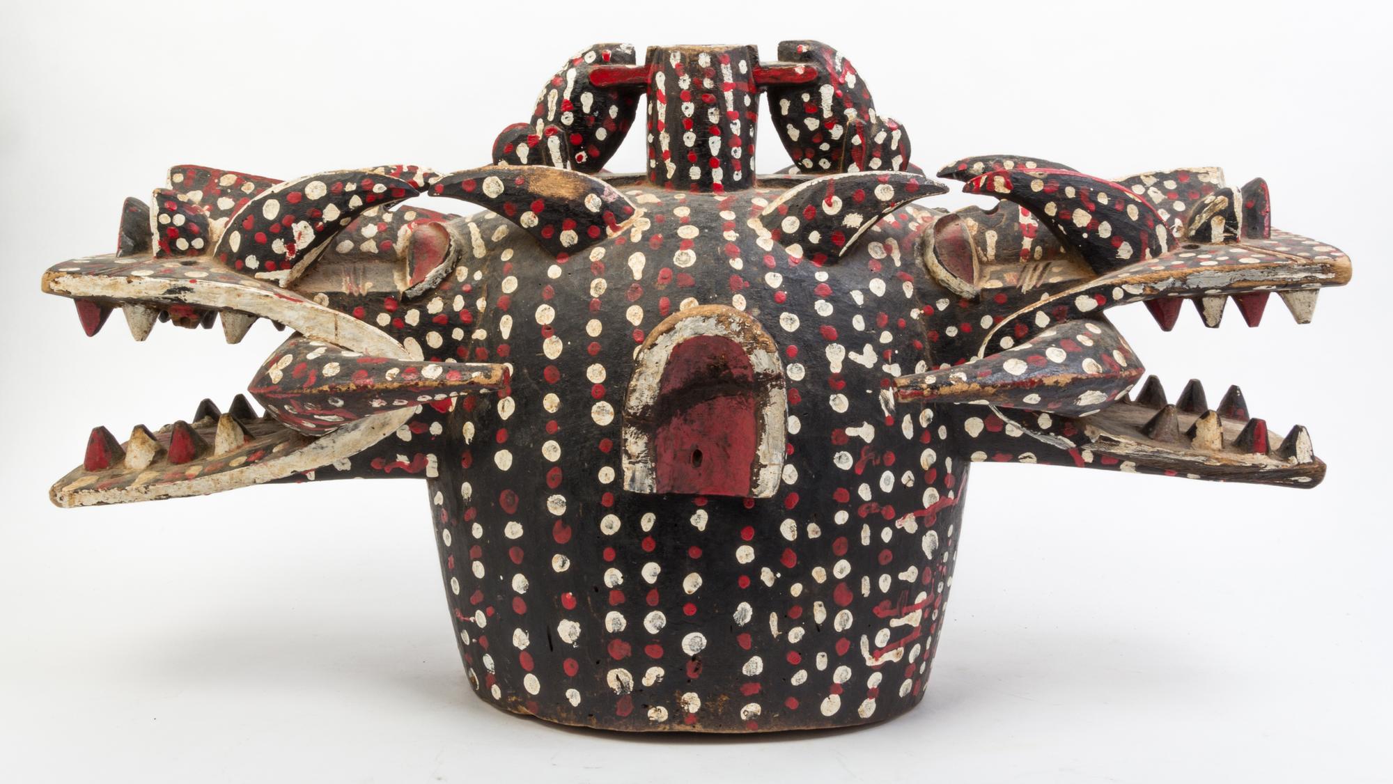 A Large Painted Wood Figural Vessel Width 28 inches.