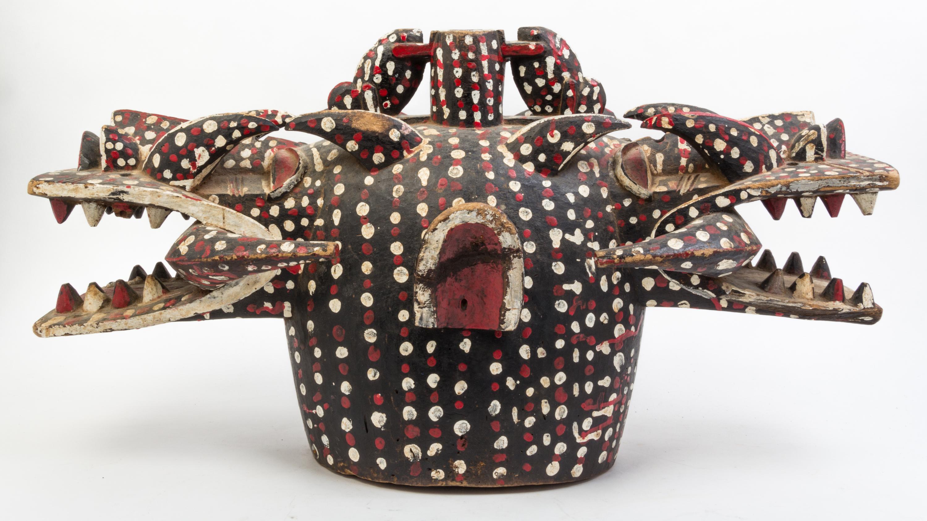 A Large Painted Wood Figural Vessel Width 28 inches.