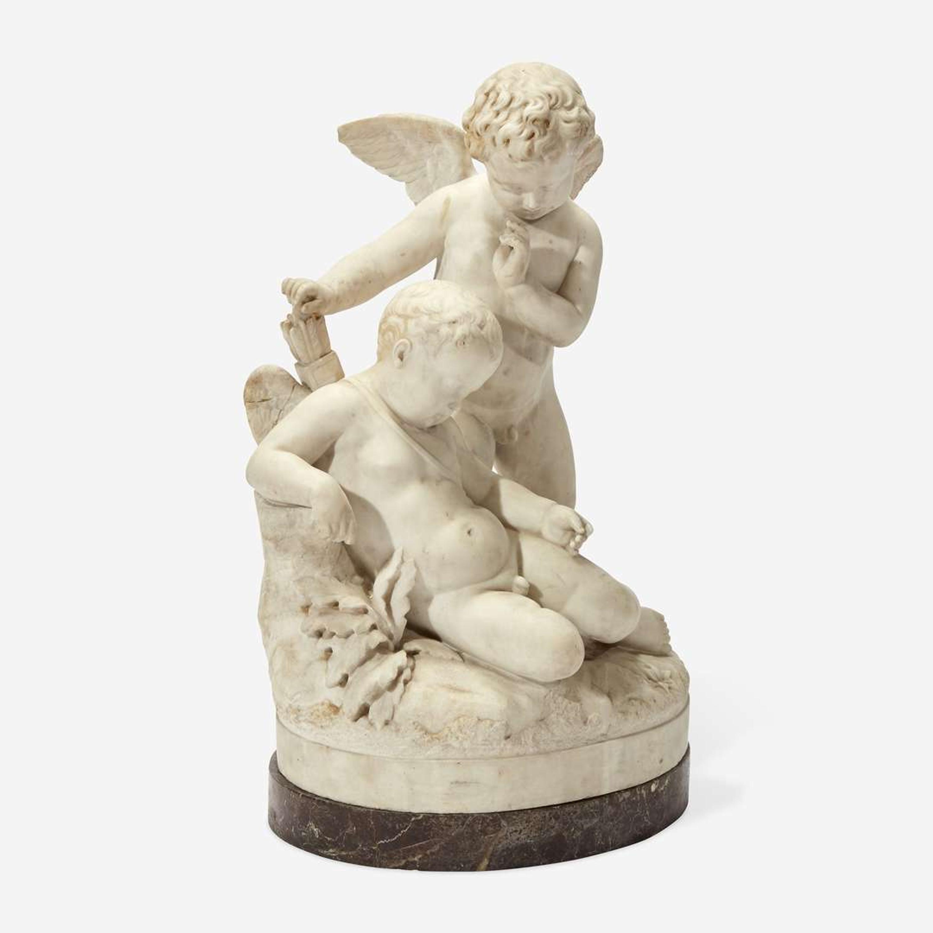 An Italian White Marble Sculpture of Two Putti Nicola Cantalamessa-Papotti (Italian, 1833-1910), dated 1869