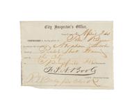 [LINCOLN'S FUNERAL]. [RELYEA, Peter (1817-1896)]. Partially printed document, signed in facsimile ("F.J.A. Boole"), authorizing the transport of Abraham Lincoln's body, New York, 24 April 1865.