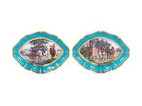 A Pair of Sèvres Style Painted and Parcel Gilt Celeste Blue-Ground Porcelain Lozenge-Form Dishes