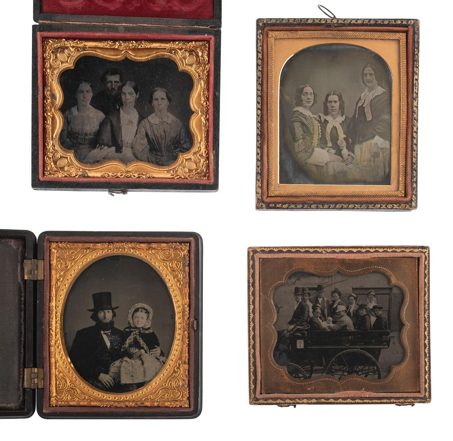 [EARLY PHOTOGRAPHY]. 20 Sixth plate ambrotypes and tintypes of groups and pairs of people.
