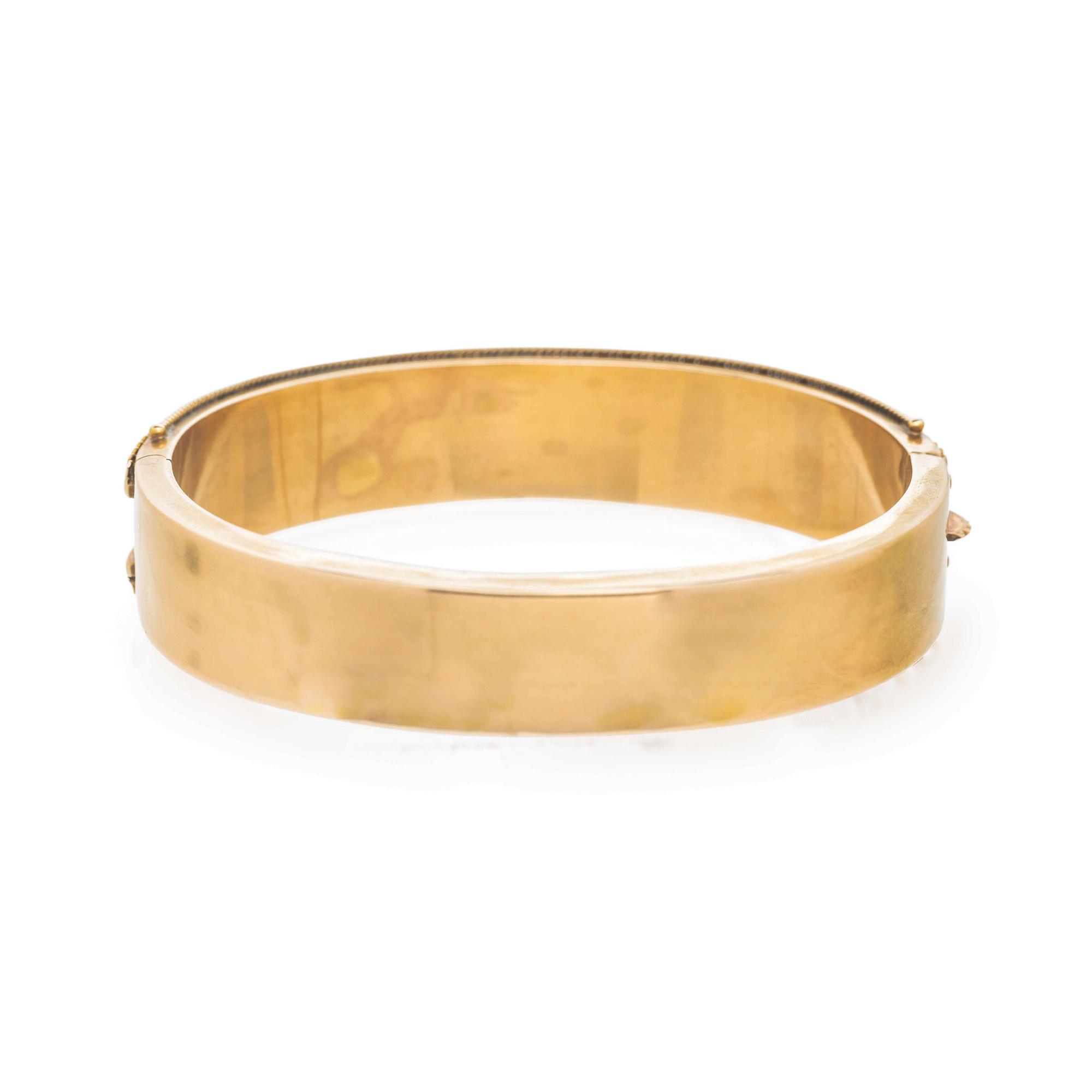 VICTORIAN, GOLD-FILLED, SAPPHIRE AND DIAMOND BANGLE BRACELET