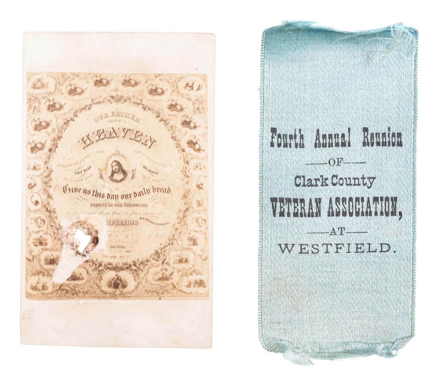 A collection of items identified to Lieutenant Colonel Jonathan Biggs, 123rd Illinois Infantry, “Wilder’s Brigade,” highlighted by bullet-struck frock coat and vest worn during the assault on Selma, Alabama. 2 April 1865.