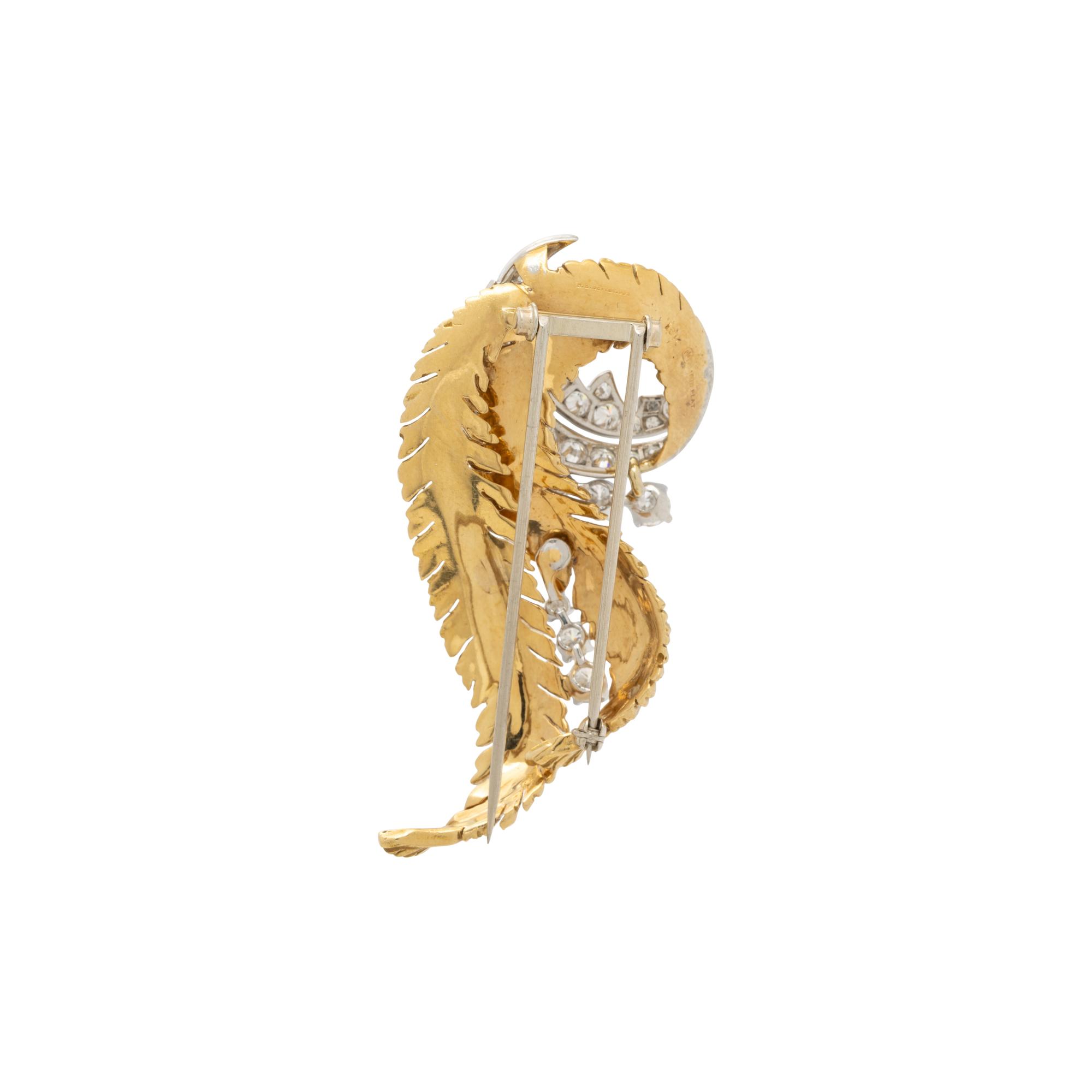 MCTEIGUE FOR BETTERIDGE, DIAMOND, YELLOW GOLD, AND PLATINUM LEAF BROOCH