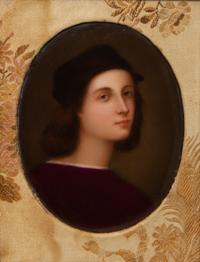 A Grand Tour Painted Porcelain Portrait Plaque of Raphael as a Young Man