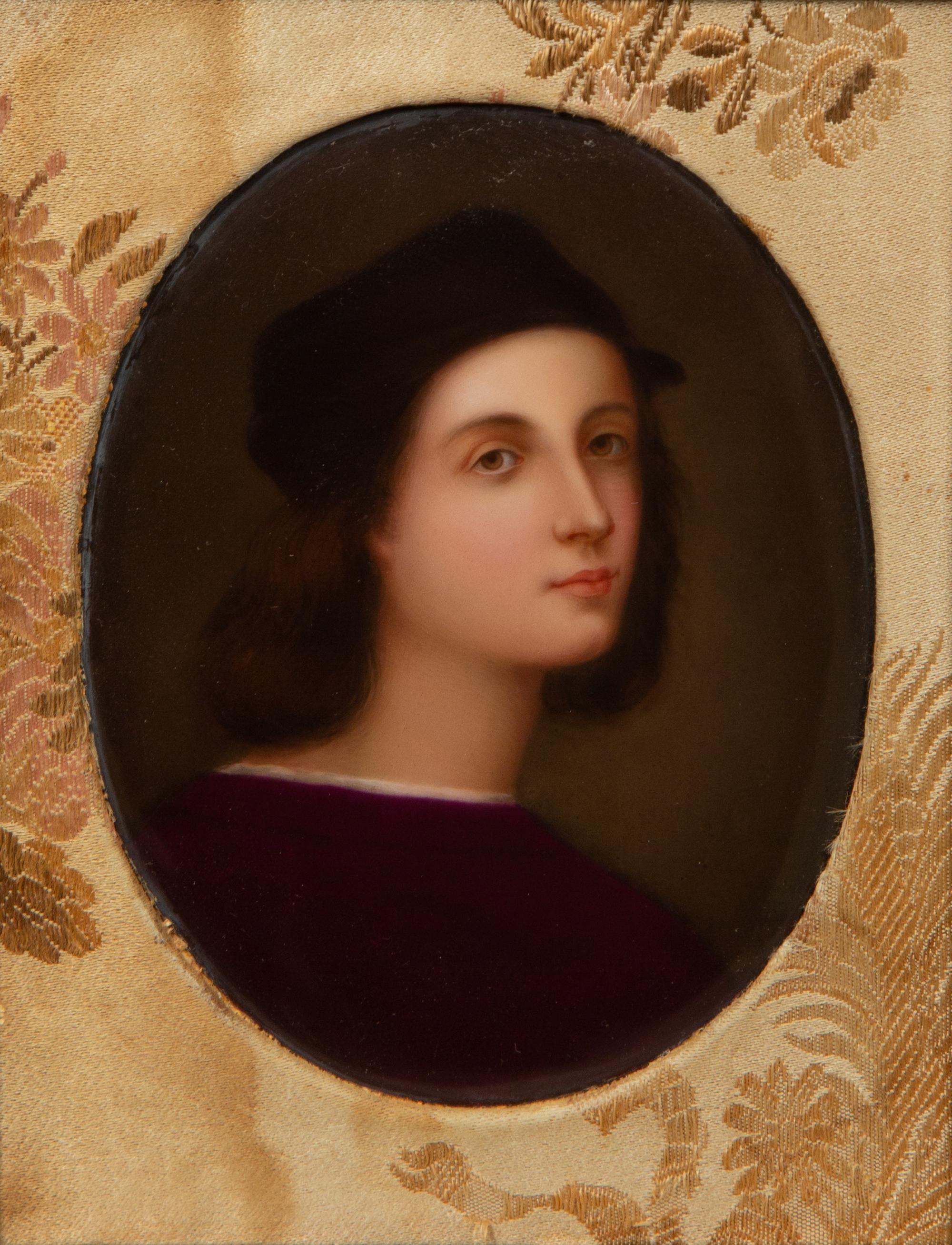 A Grand Tour Painted Porcelain Portrait Plaque of Raphael as a Young Man