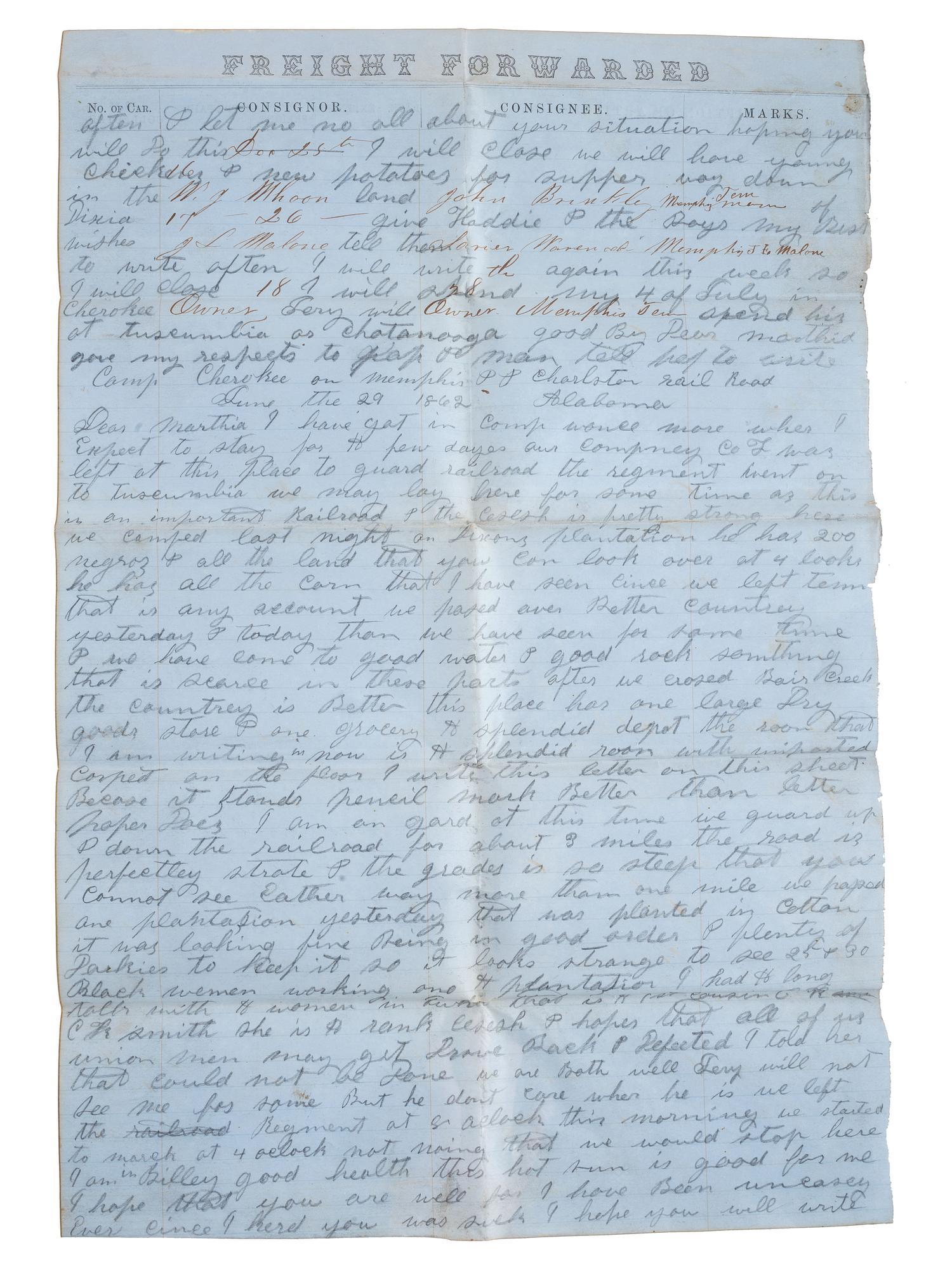 [CIVIL WAR]. Archive featuring the correspondence of brothers Benjamin, Isaac, and Jeremiah Boatman of Butler County, Ohio, enlistees in regiments of the Ohio Volunteer Infantry.