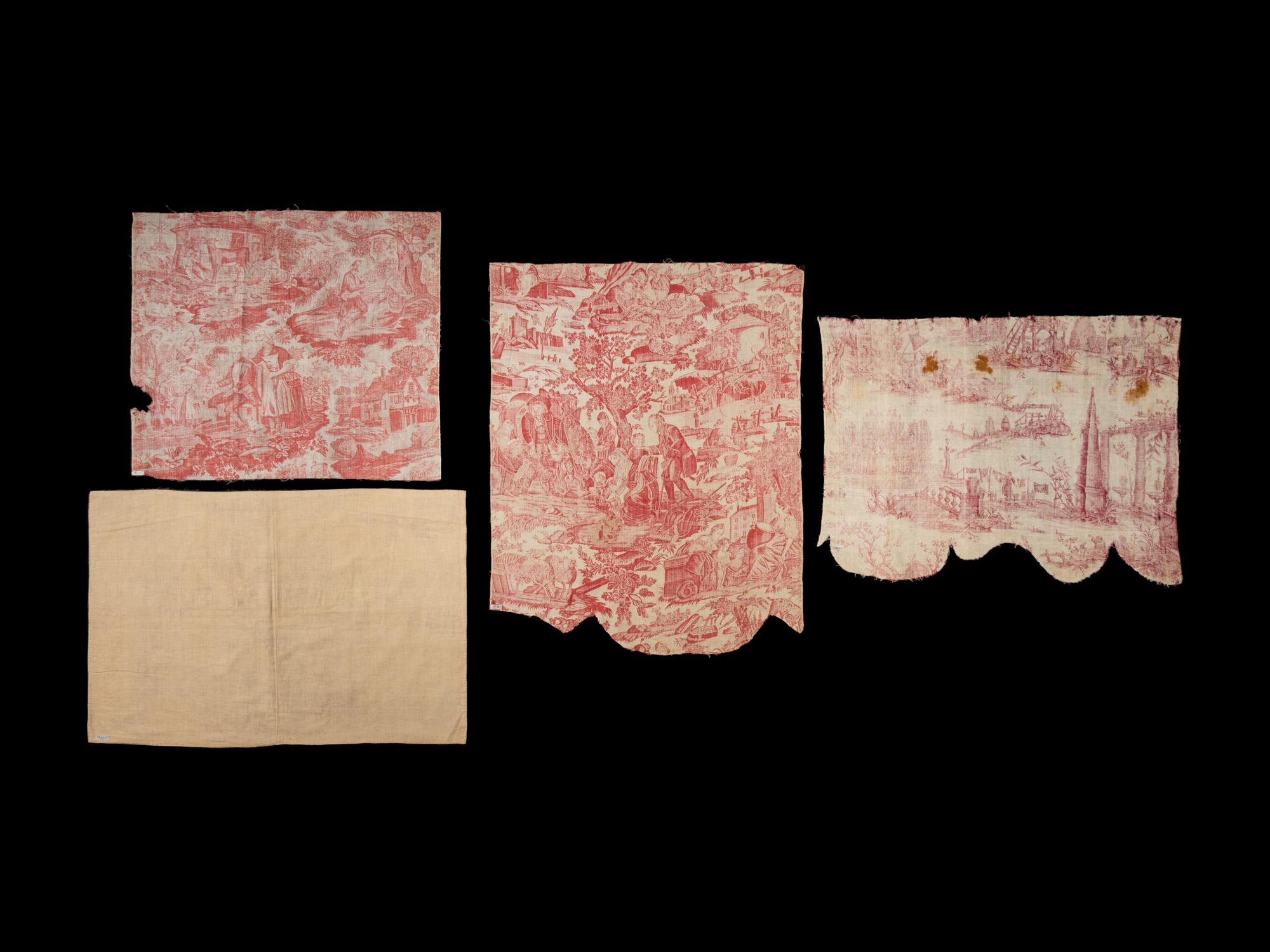 RELEASED TO MUSEUM -- Four Fragments/Lengths of Printed Textiles, Late 18th - Early 19th Century - One is Toile de Jouy