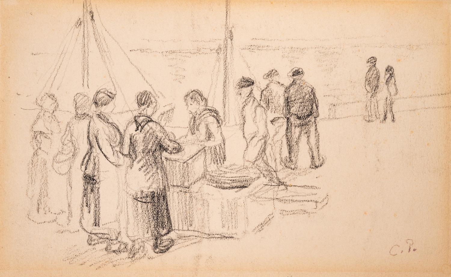 Peasant Woman , late 1880s, and Quayside Scene , 1903 (two works)