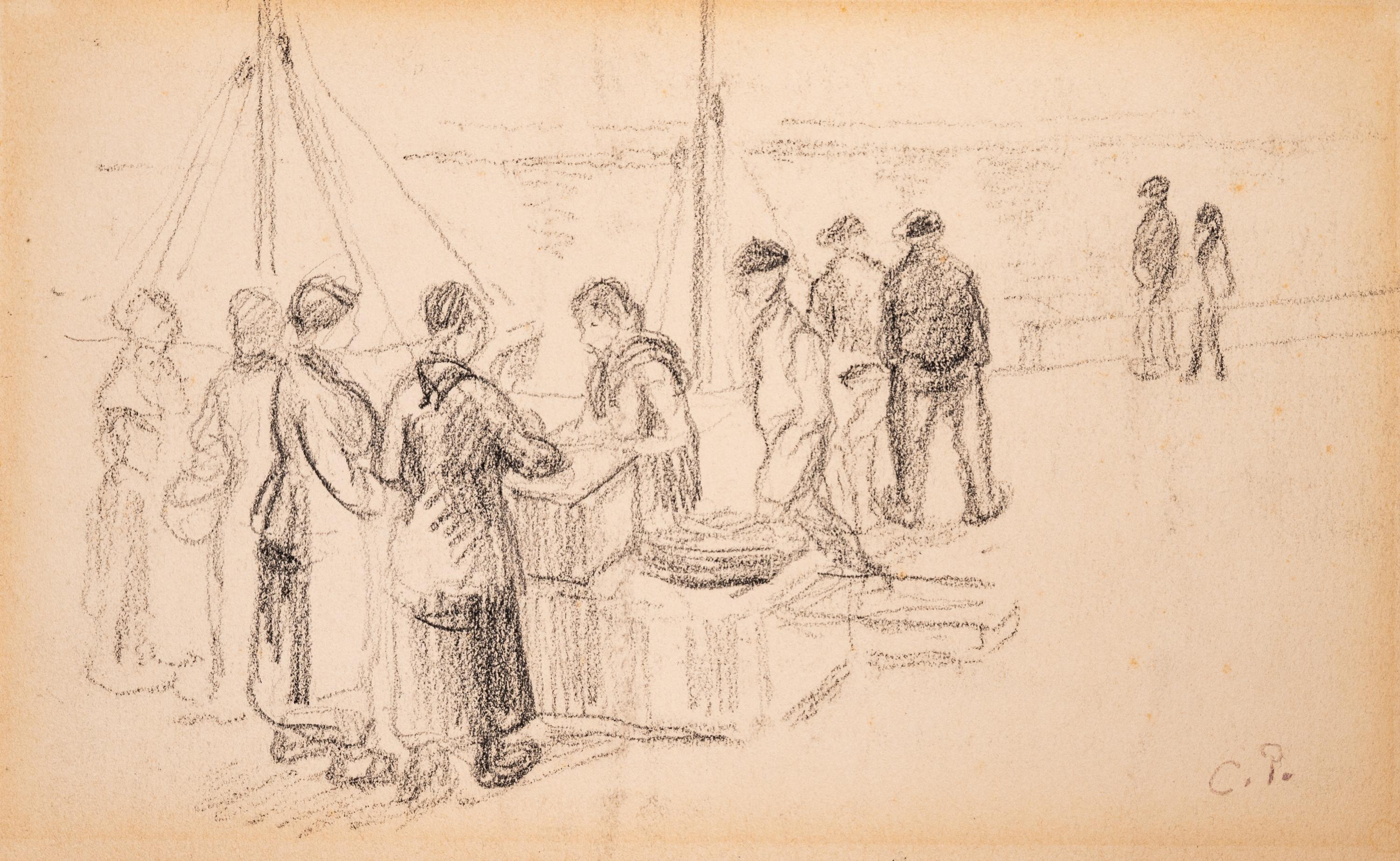 Peasant Woman , late 1880s, and Quayside Scene , 1903 (two works)