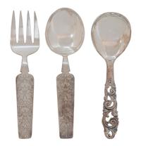 Three Norwegian .830 Silver Flatware Servers, Various makers, comprising a David Andersen salad fork and spoon with engraved handles, a