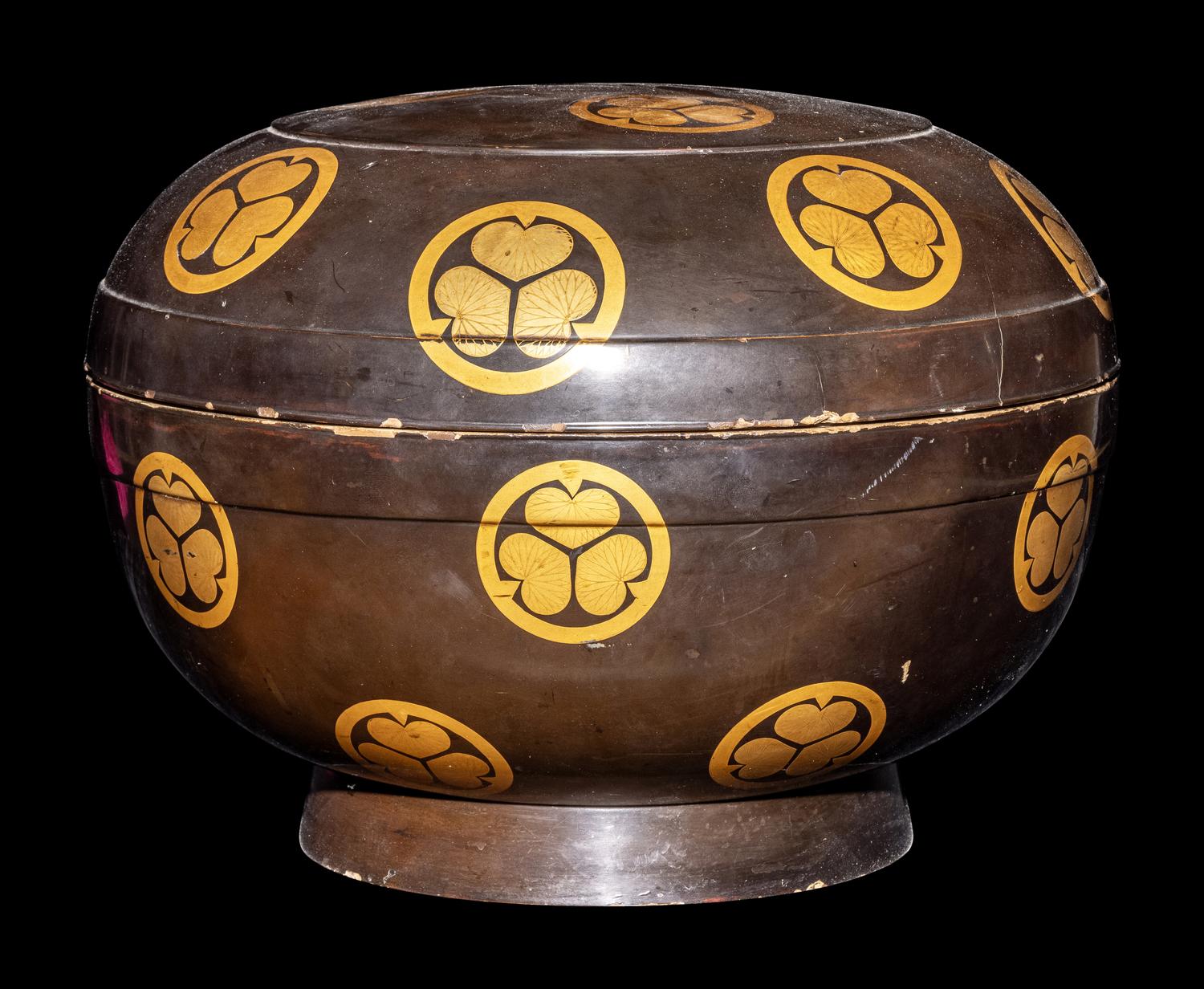 A Japanese Gilt Highlighted Dark Brown Lacquered Covered Box