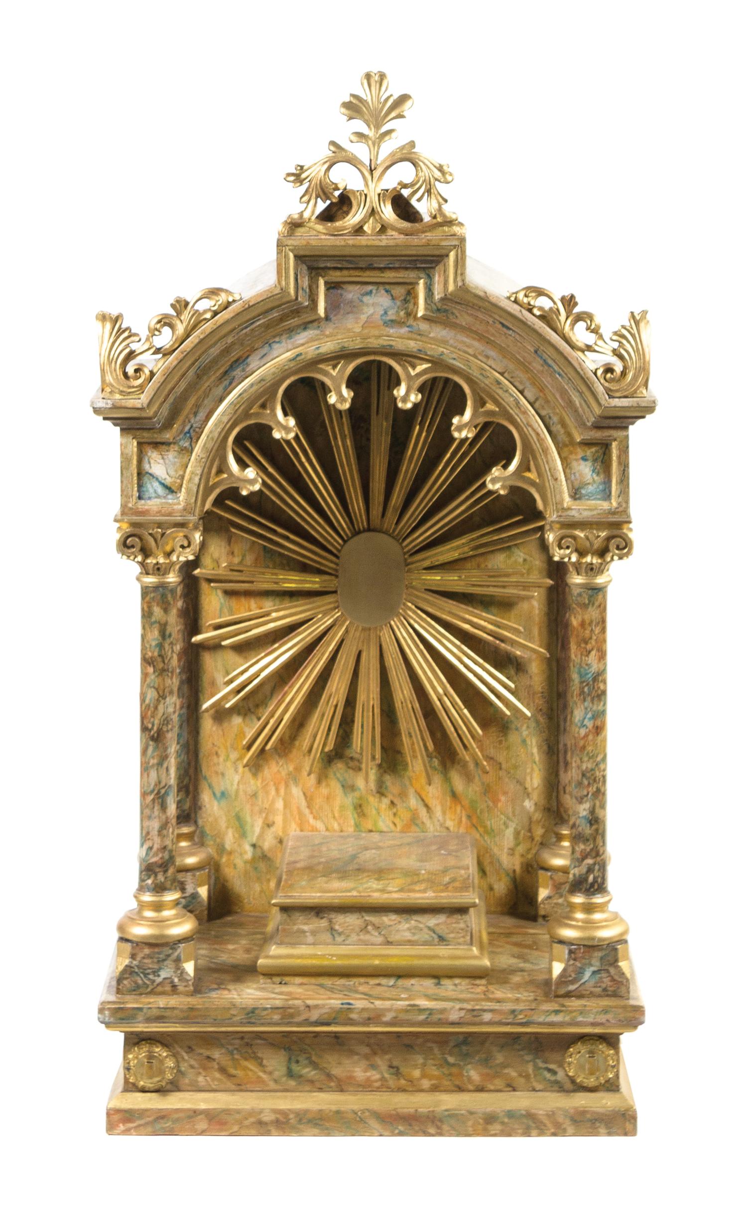 A Continental Gilt and Faux Marble Painted Wood Altarpiece Height 49 3/4 x width 25 1/2 x depth 17 inches. — 19TH CENTURY