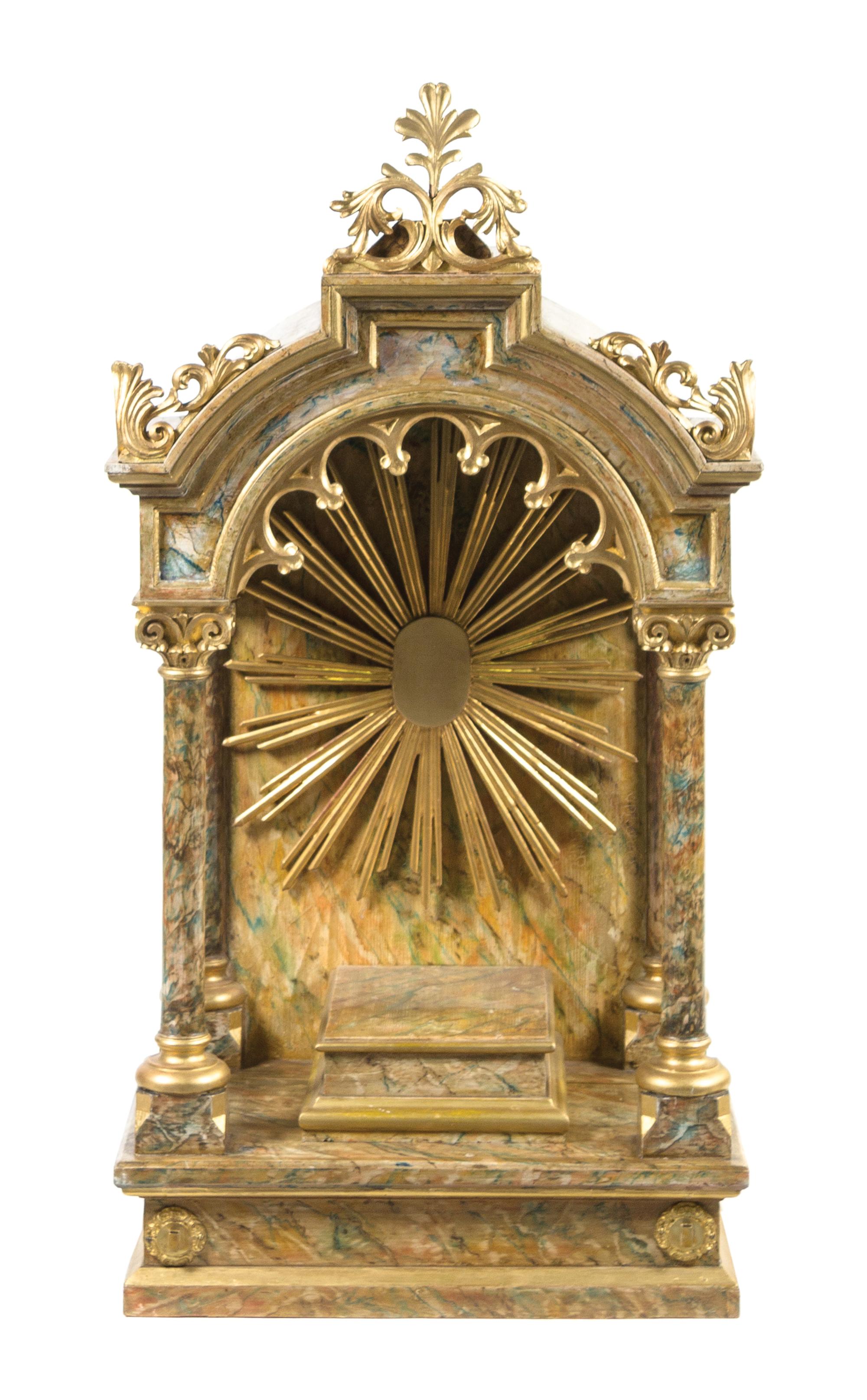A Continental Gilt and Faux Marble Painted Wood Altarpiece Height 49 3/4 x width 25 1/2 x depth 17 inches. — 19TH CENTURY