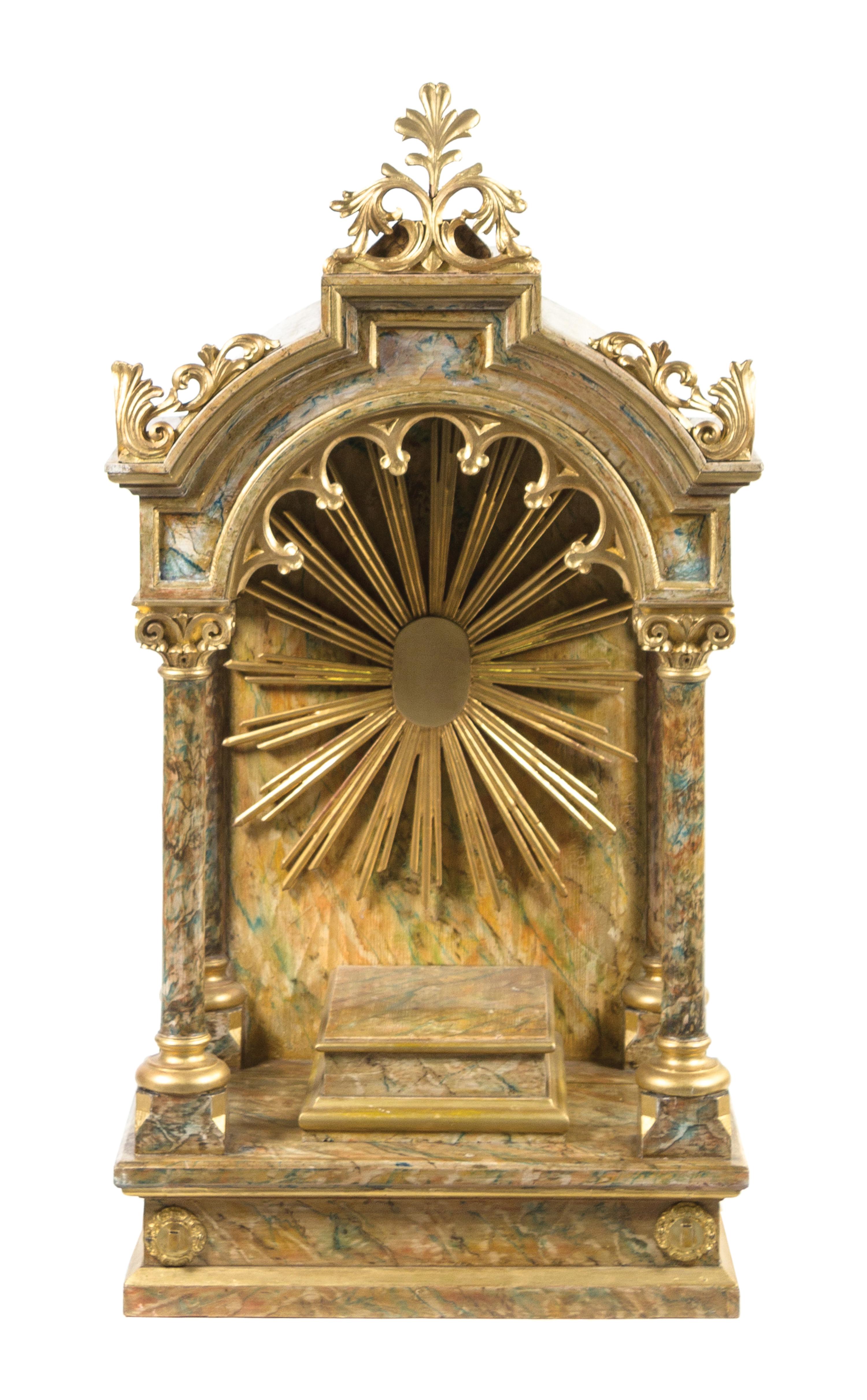 A Continental Gilt and Faux Marble Painted Wood Altarpiece Height 49 3/4 x width 25 1/2 x depth 17 inches. — 19TH CENTURY
