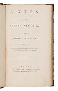 Jefferson, Thomas (1743-1826). Notes on the State of Virginia . London: John Stockdale, 1787.