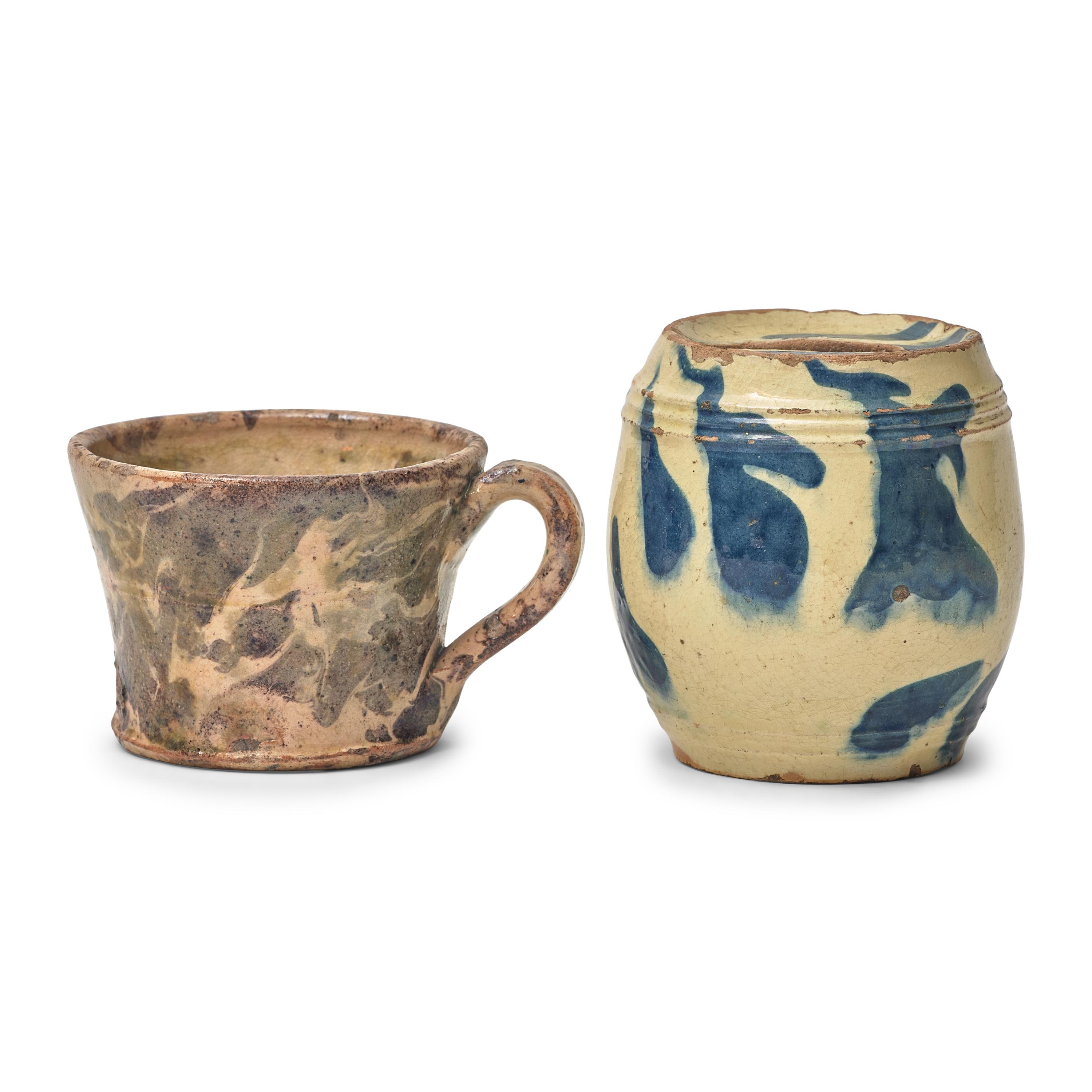 A Slip-Decorated Redware Bank and Mug