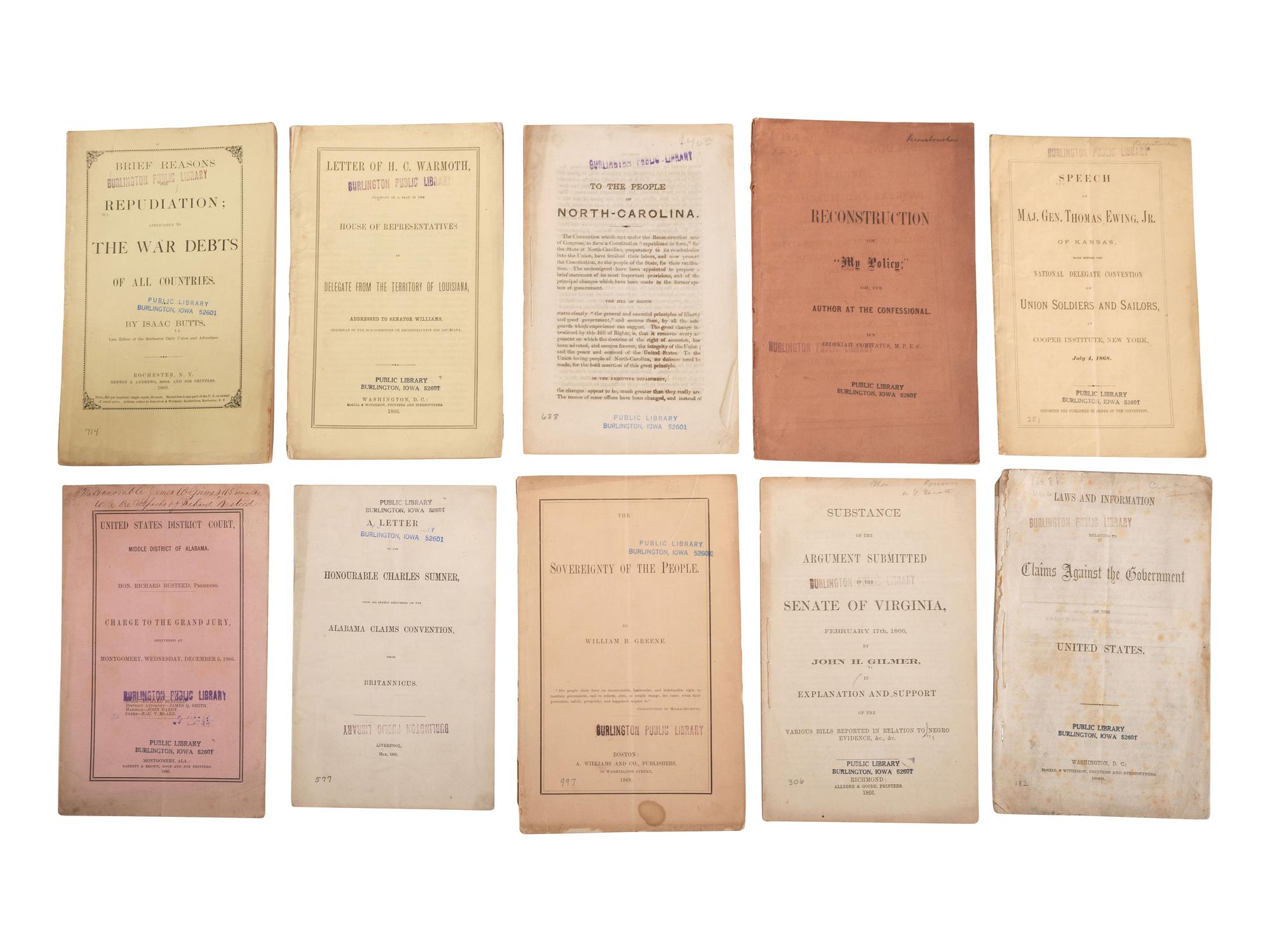 [RECONSTRUCTION]. A group of books and pamphlets related to Reconstruction, comprising: