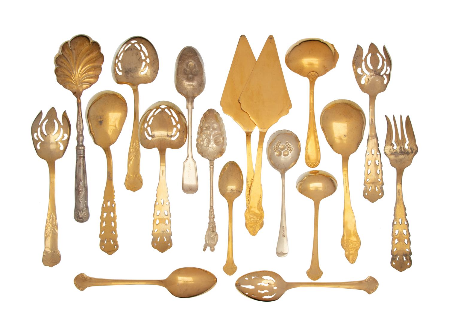 A Group of Gilt Silver-Plate and Silver-Plate Flatware Serving Articles