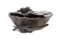 A Japanese Bronze Model of a Lotus Pod Length 4 3/4 inches.