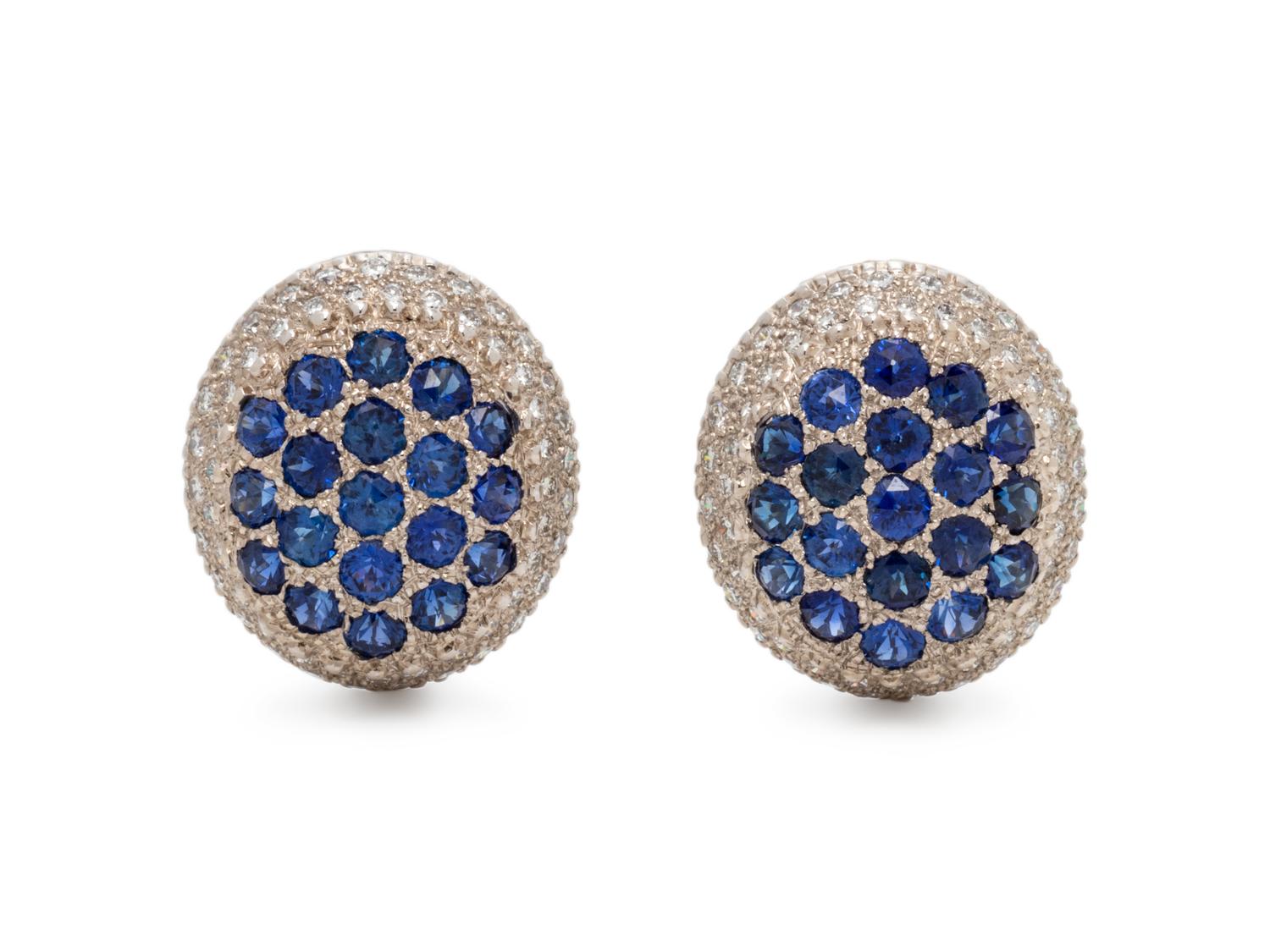 MOUAWAD, DIAMOND AND SAPPHIRE EARCLIPS