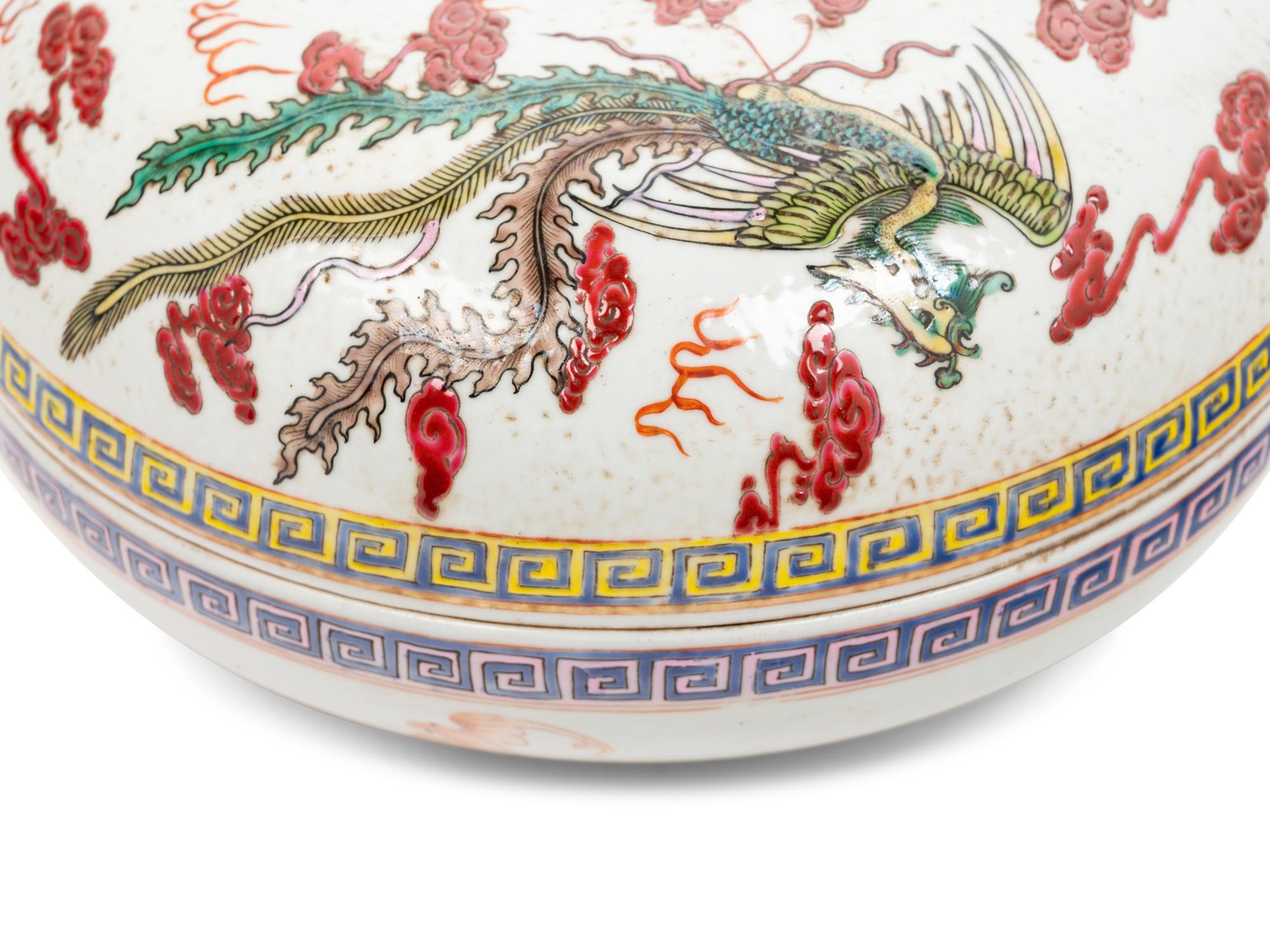 A Chinese Iron Red and Famille Rose 'Dragon' Box and Cover