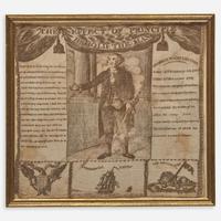 Two works: George Washington at the Altar of Liberty copperplate printed handkerchief and "The Effect of Principle" copperplate printed handkerchief The first, printed by Charles Gray or Colin Gillespie (Scottish), circa 1819, the second, Germantown Printing Co., PA, circa 1806