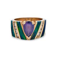 TANZANITE, DIAMOND AND OPAL RING