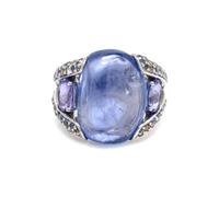 An 18 Karat White Gold, Sapphire, Tanzanite and Diamond Ring, 8.30 dwts.
