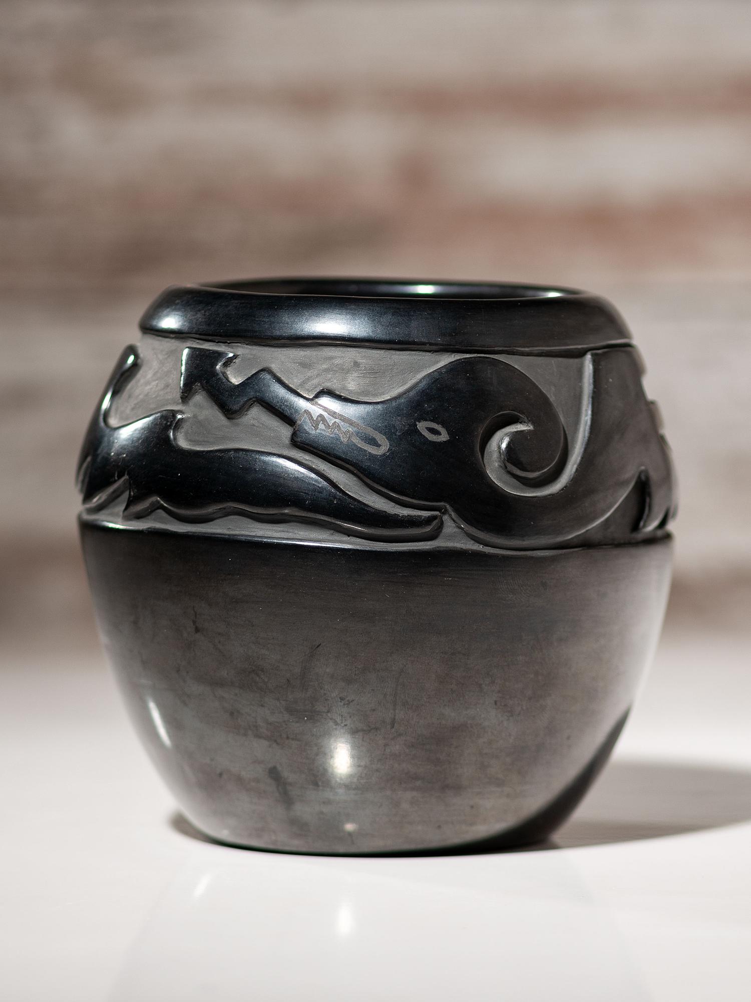 Carved Blackware Pottery Jar