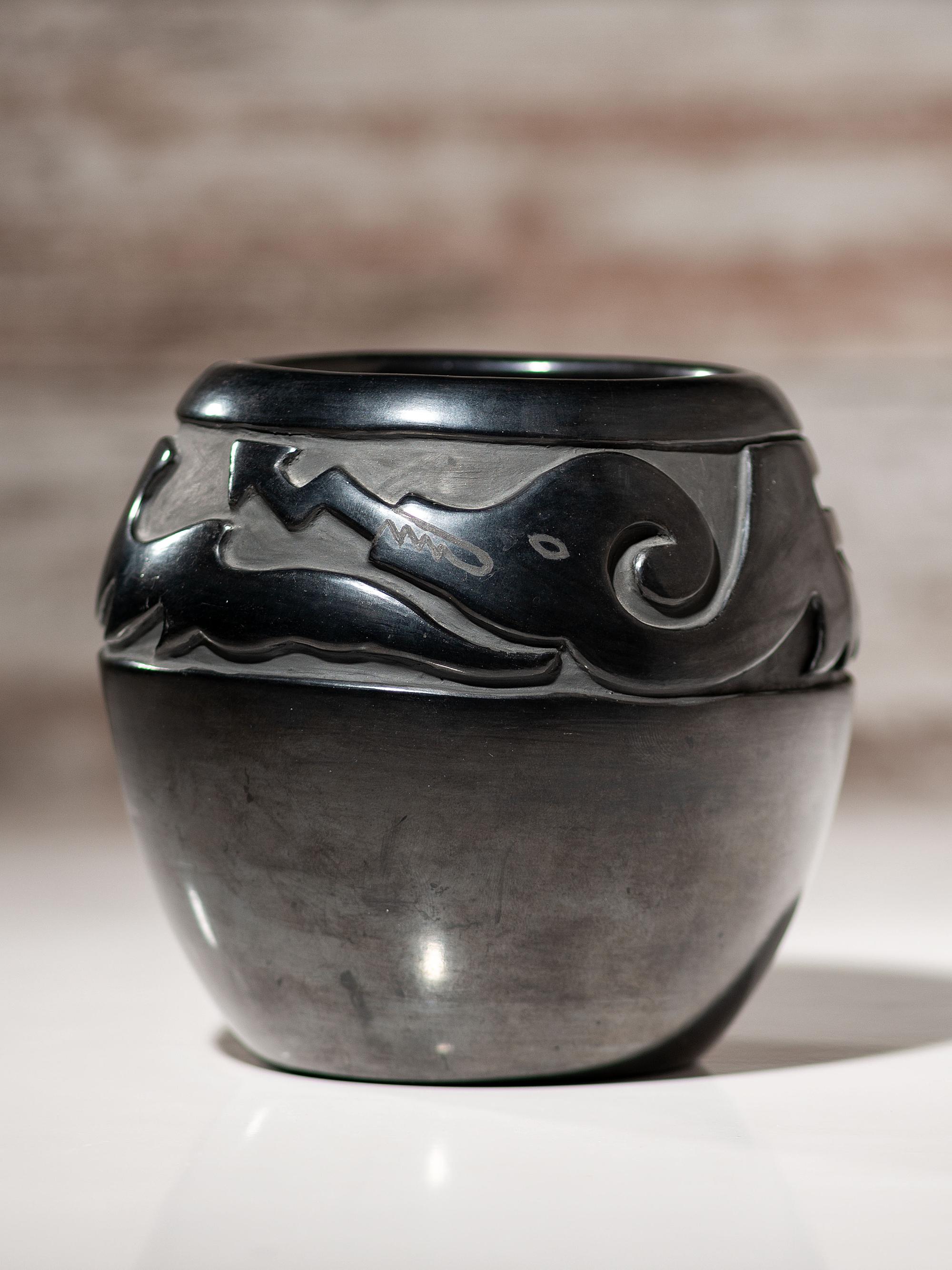 Carved Blackware Pottery Jar