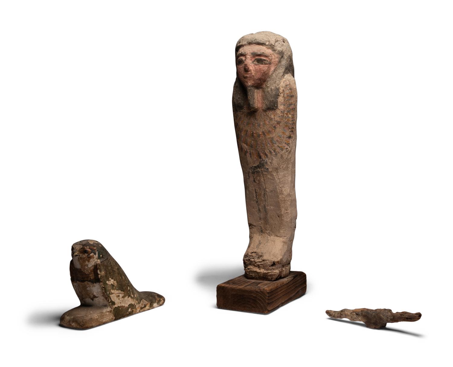 Three Egyptian Painted Wood Ptah-Sokar-Osiris Fragments