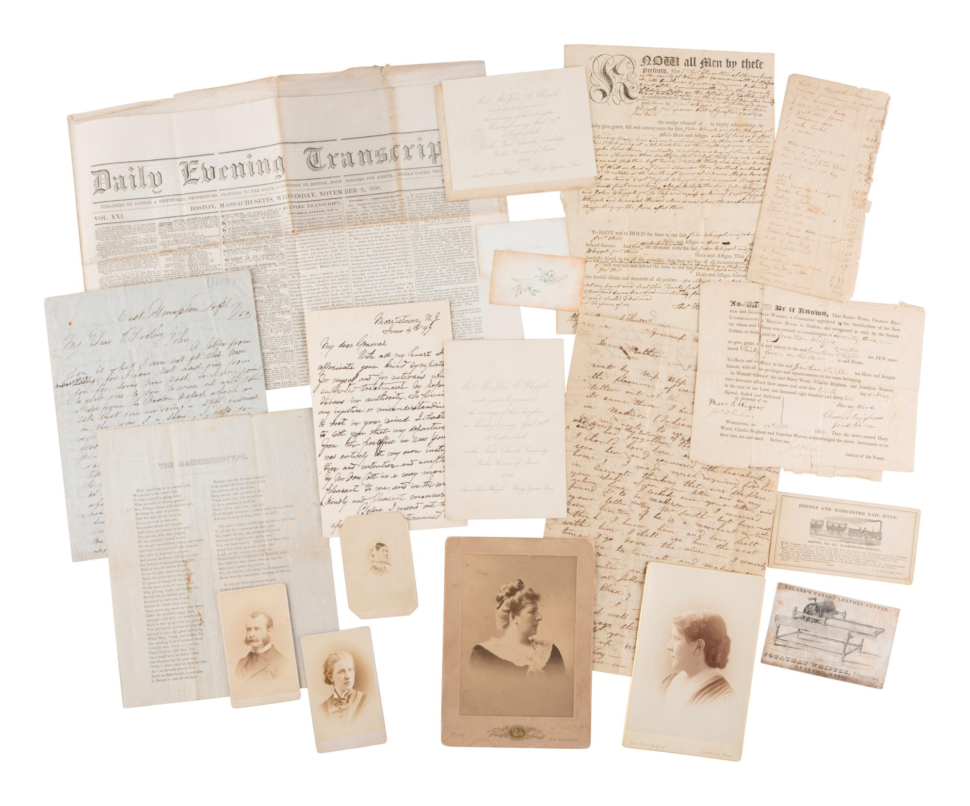 [EARLY PHOTOGRAPHY]. John Adams Whipple (1822-1891) family correspondence, photos, and ephemera.