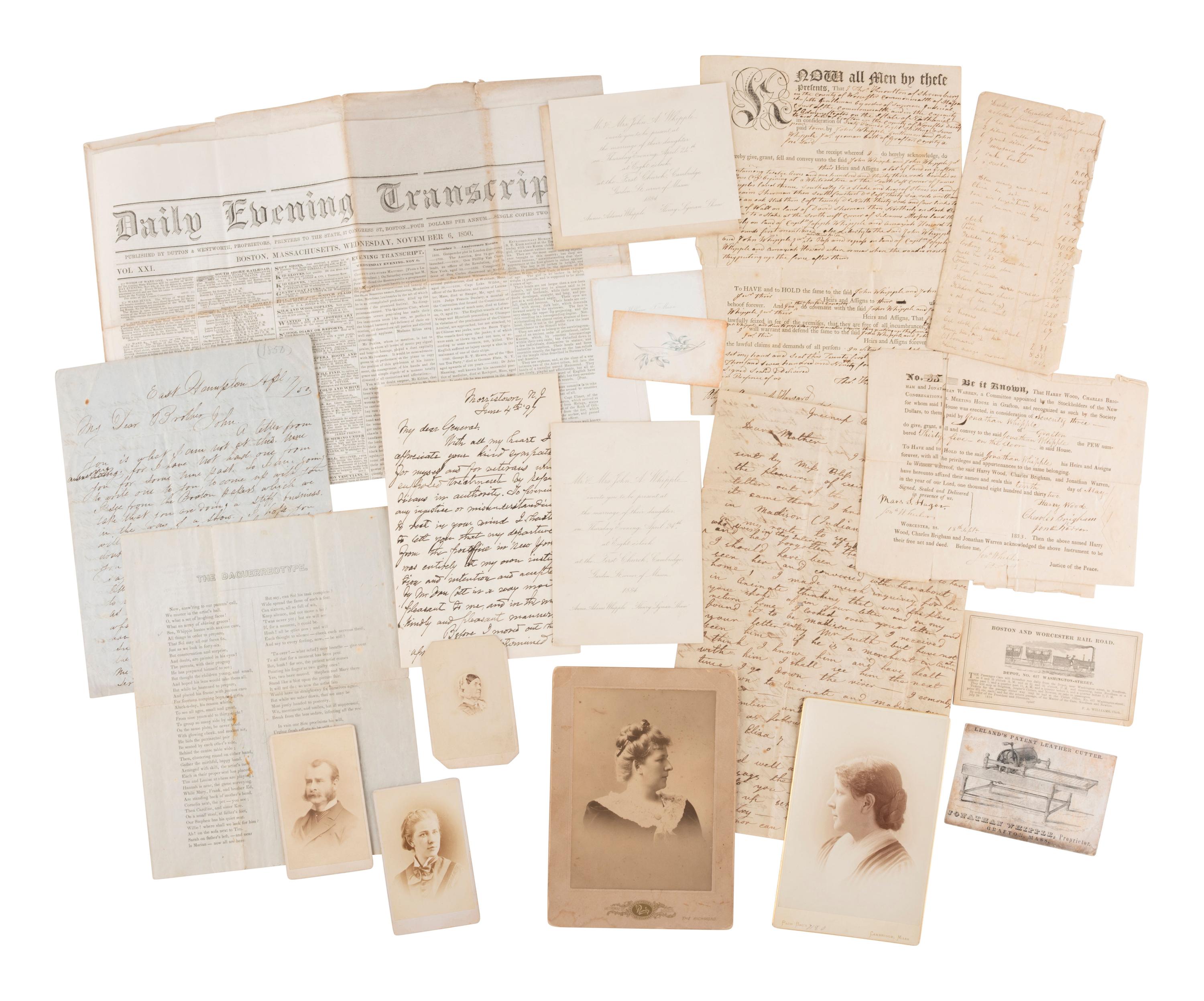 [EARLY PHOTOGRAPHY]. John Adams Whipple (1822-1891) family correspondence, photos, and ephemera.