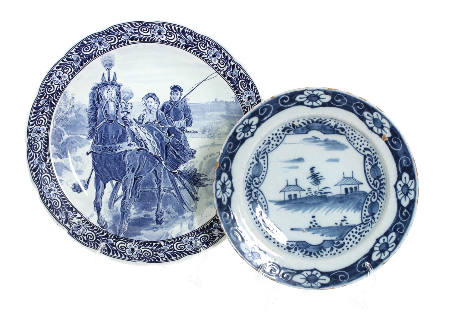 Five Blue and White Decorative Stoneware Platters Diameter 15 1/2 inches (largest)