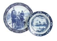 Five Blue and White Decorative Stoneware Platters Diameter 15 1/2 inches (largest)