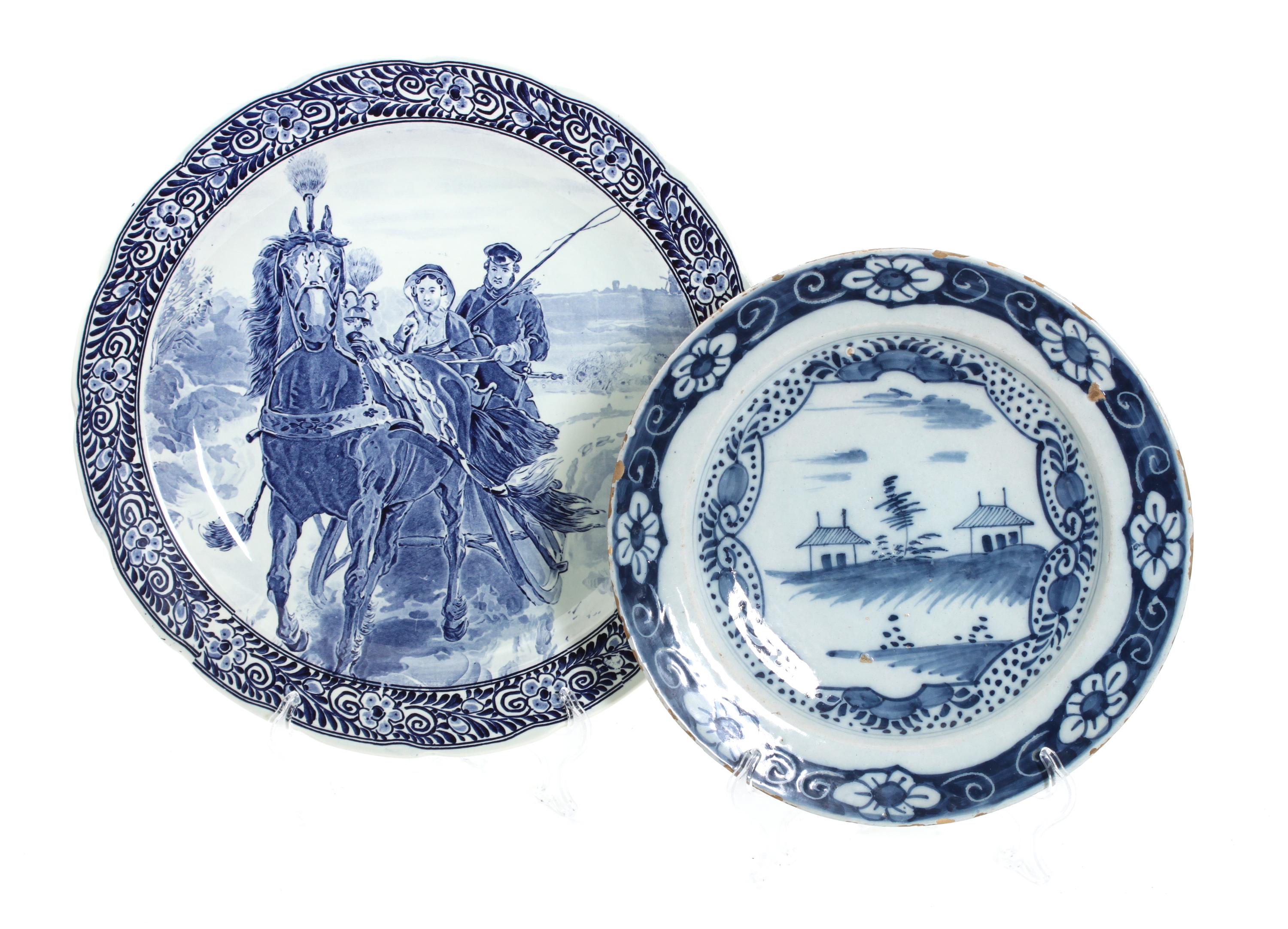 Five Blue and White Decorative Stoneware Platters Diameter 15 1/2 inches (largest)