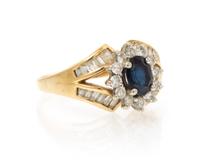 A 14 Karat Yellow Gold, Sapphire and Diamond Ring, 3.20 dwts.