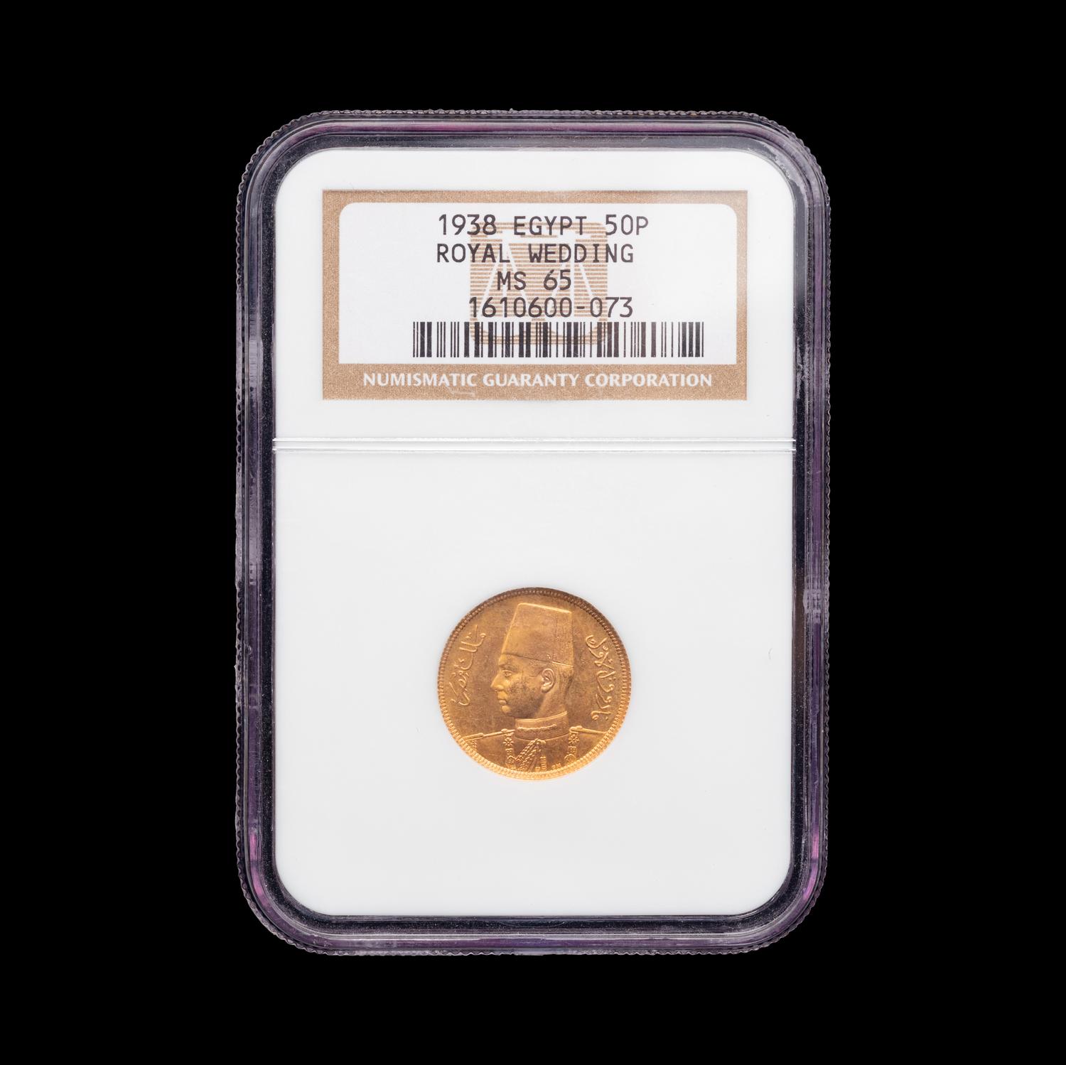 [EGYPT] A 1938 (AH 1357) Royal Wedding 50-Piastres Gold Coin (NGC MS65)