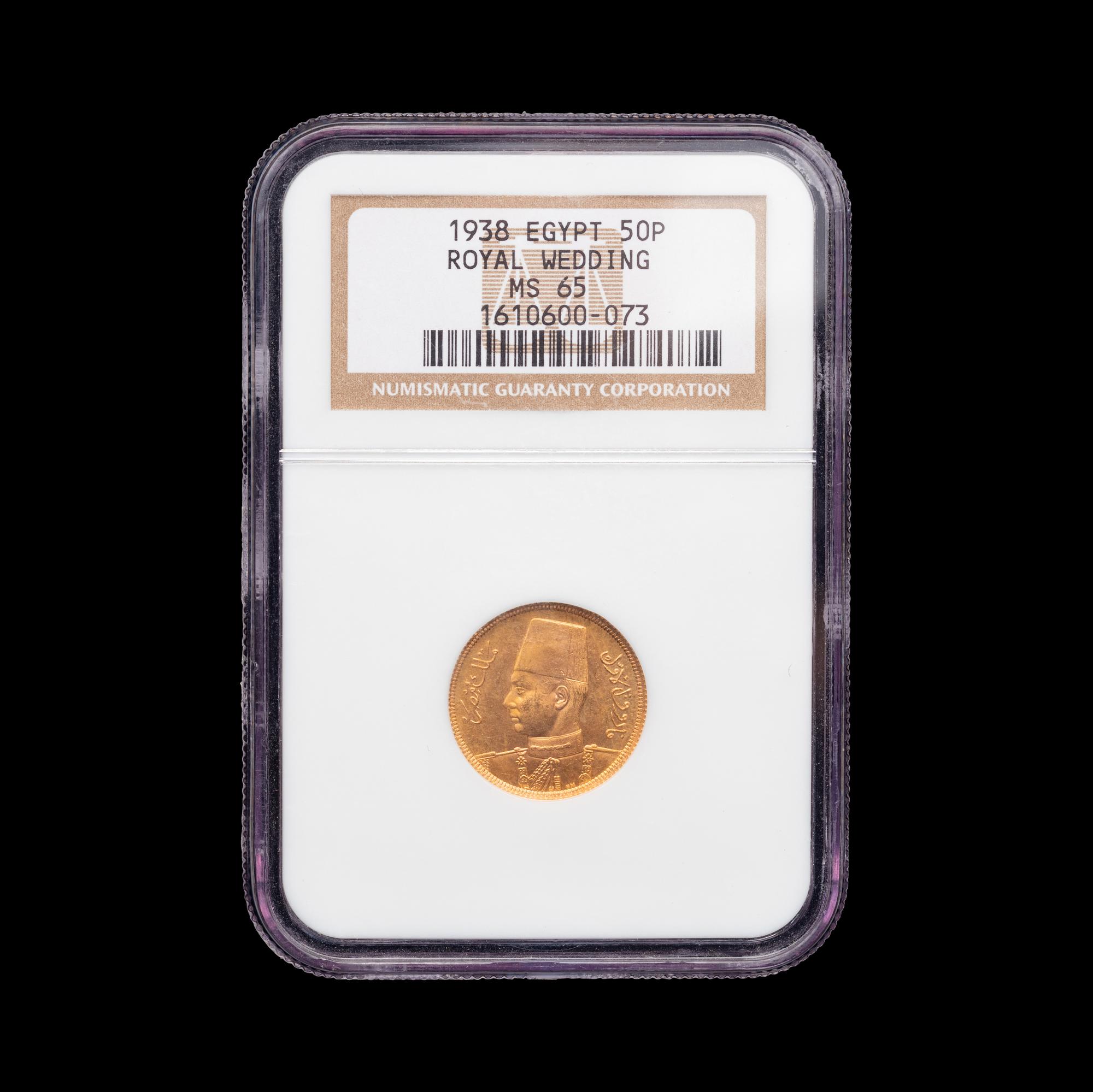 [EGYPT] A 1938 (AH 1357) Royal Wedding 50-Piastres Gold Coin (NGC MS65)