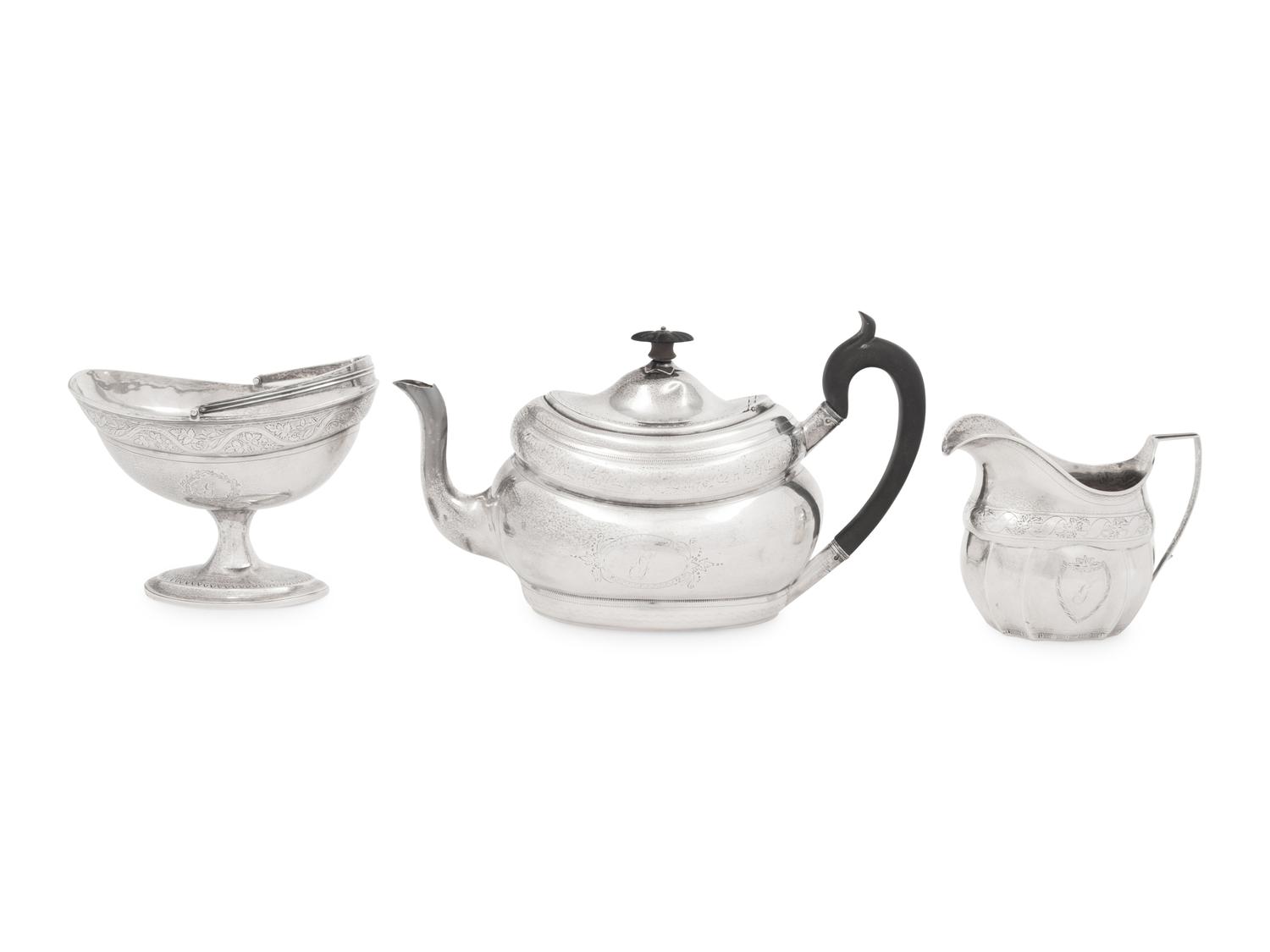 An Assembled Irish George III Silver Three-Piece Tea Service
