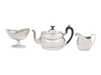 An Assembled Irish George III Silver Three-Piece Tea Service