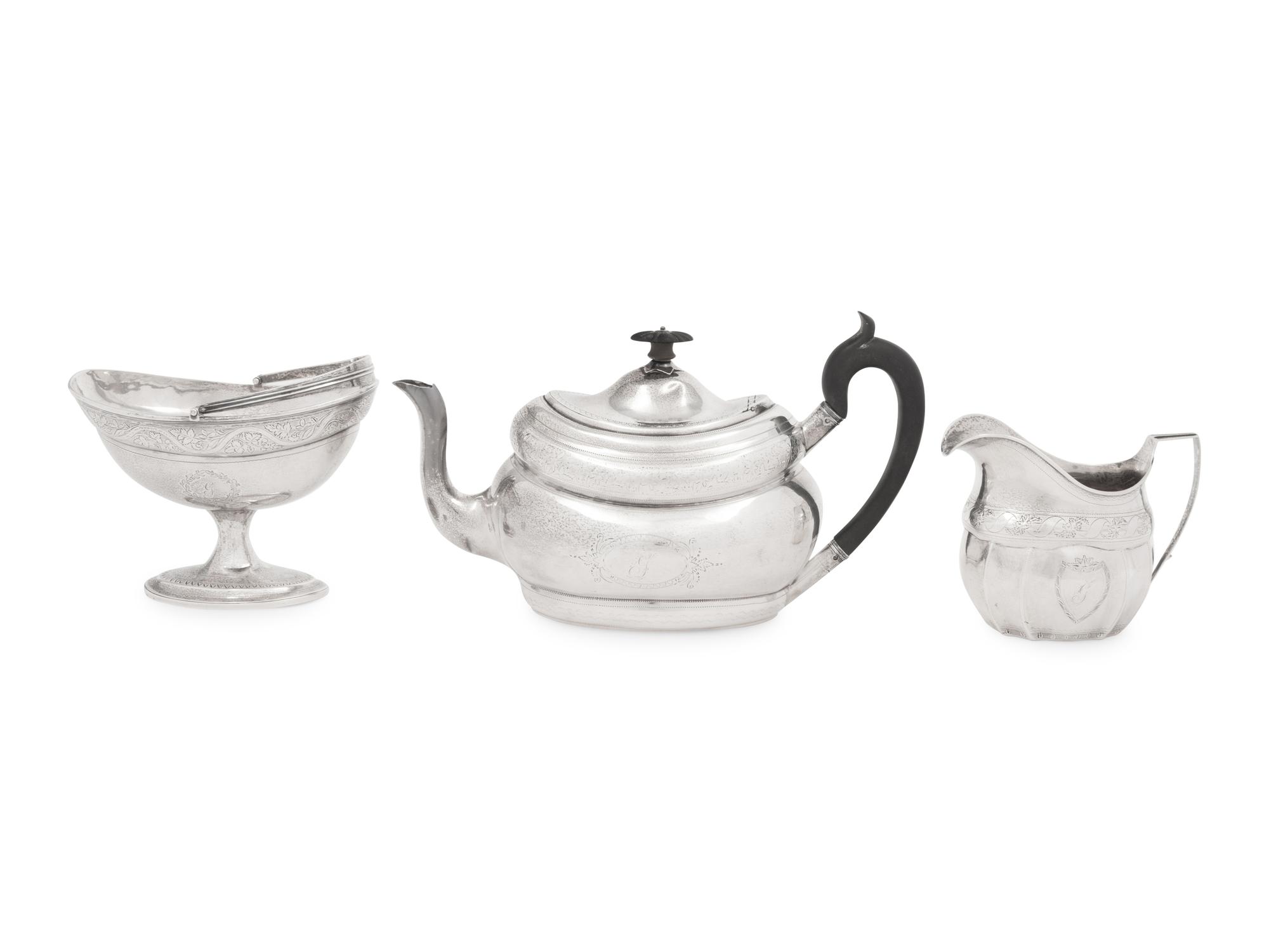 An Assembled Irish George III Silver Three-Piece Tea Service