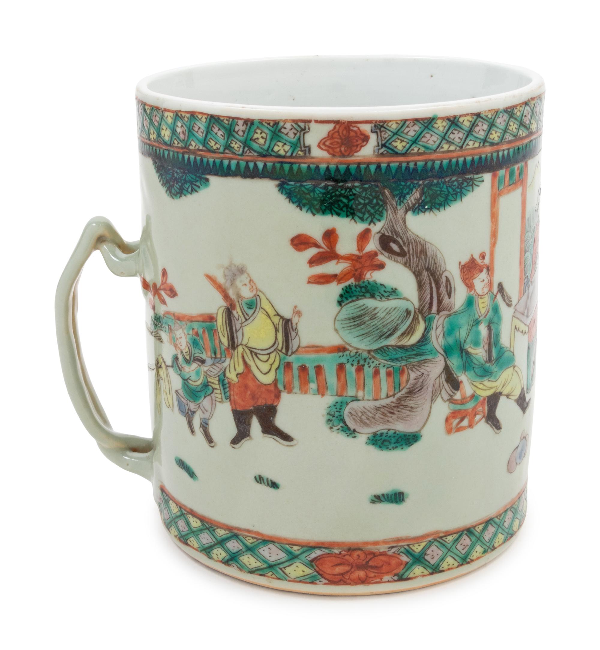 A Large Chinese Famille Verte Painted Porcelain Mug