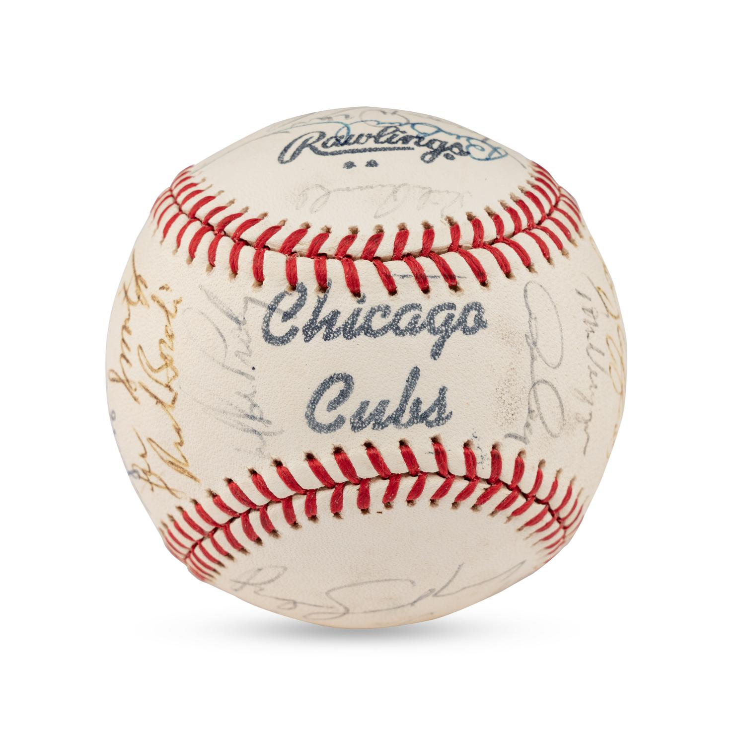 A 1982 Chicago Cubs Team Signed Autograph Baseball (Including Early Career Ryne Sandberg Signature)