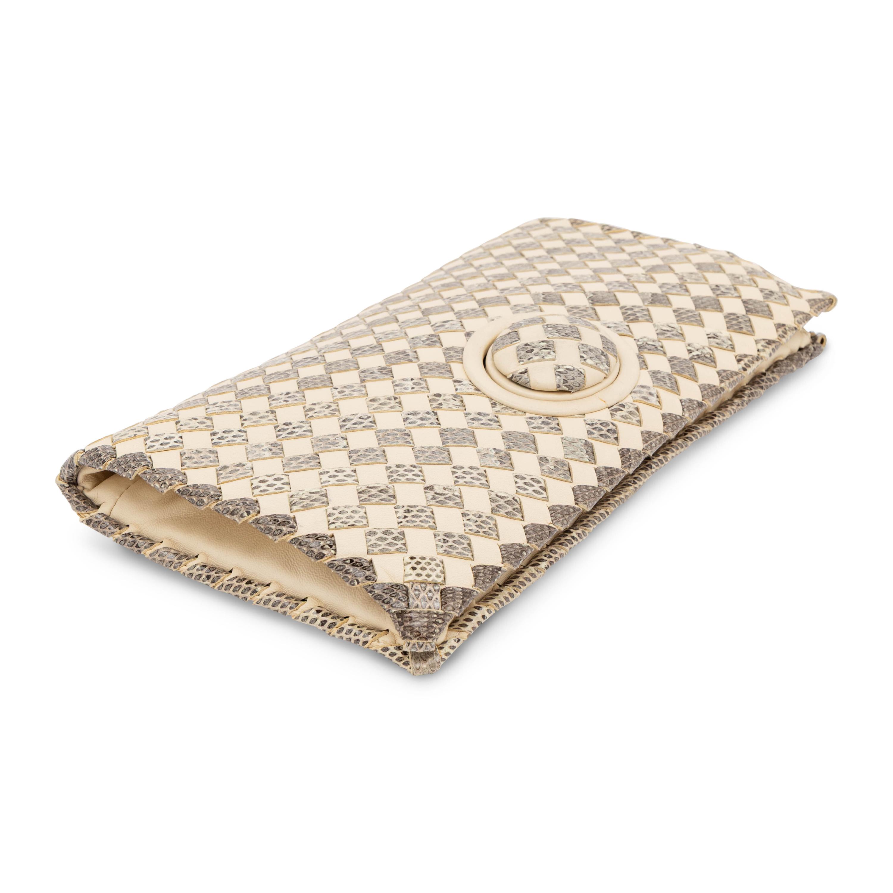 Bottega Veneta, Folded Clutch in Intrecciato Snakeskin & Leather